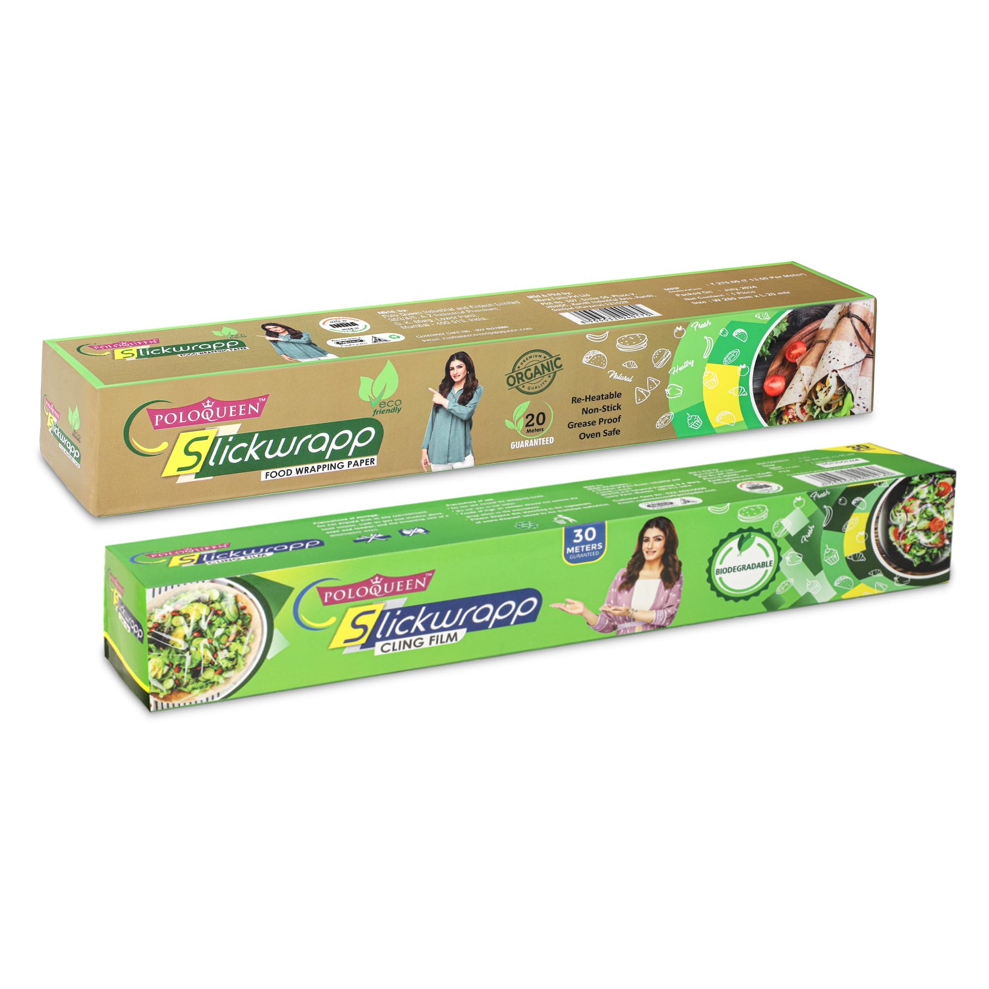 PoloQueen 30m Food Wrap Roll & 20m Butter Paper Roll Set | Microwave-Safe, Non-Stick Baking Paper for Cooking, Freezing, Food Storage | Perfect for Meal Prep, Roti Wrapping & Kitchen Organization