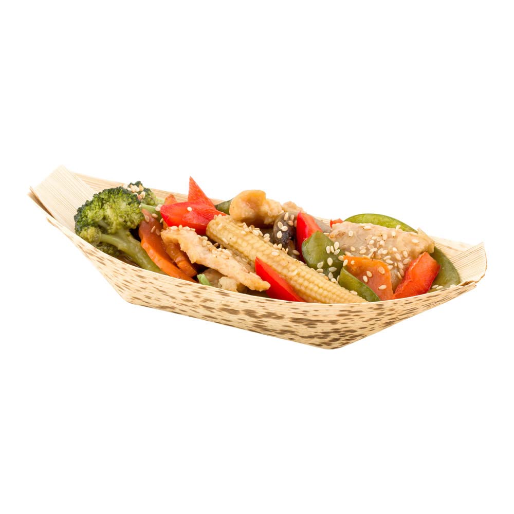 Premium 7.25 Inch Disposable Bamboo Plates - 100 Natural Round Bamboo Boats for Parties, Catering & Events | Eco-Friendly Tableware for Restaurants, Weddings & Outdoor Dining