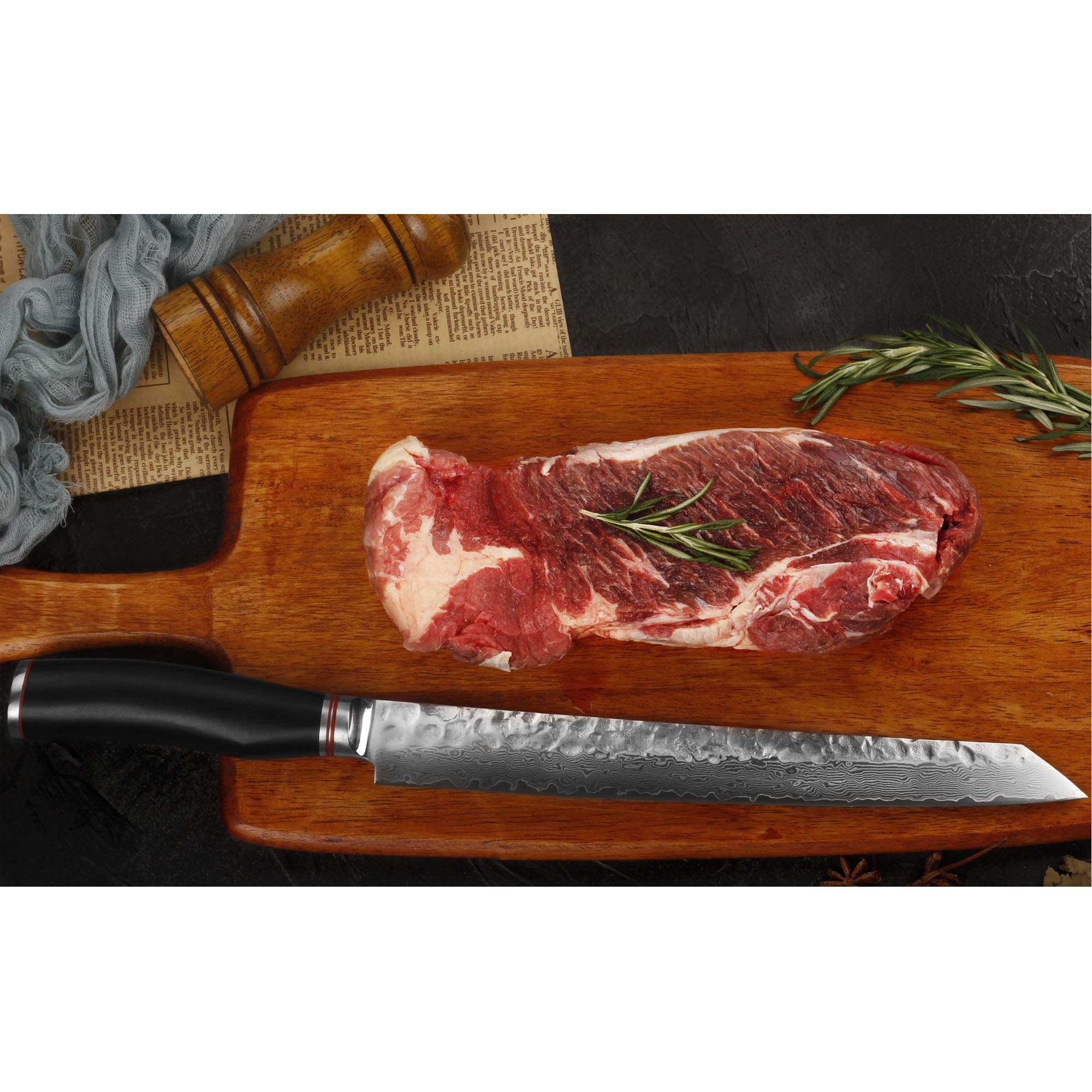 YOUSUNLONG 11-inch Japanese Sujihiki Knife - Professional Damascus Steel Carving & Slicing Knife with Ergonomic Ebony Handle - Perfect for Sushi, Roast Meat, and Precision Cutting