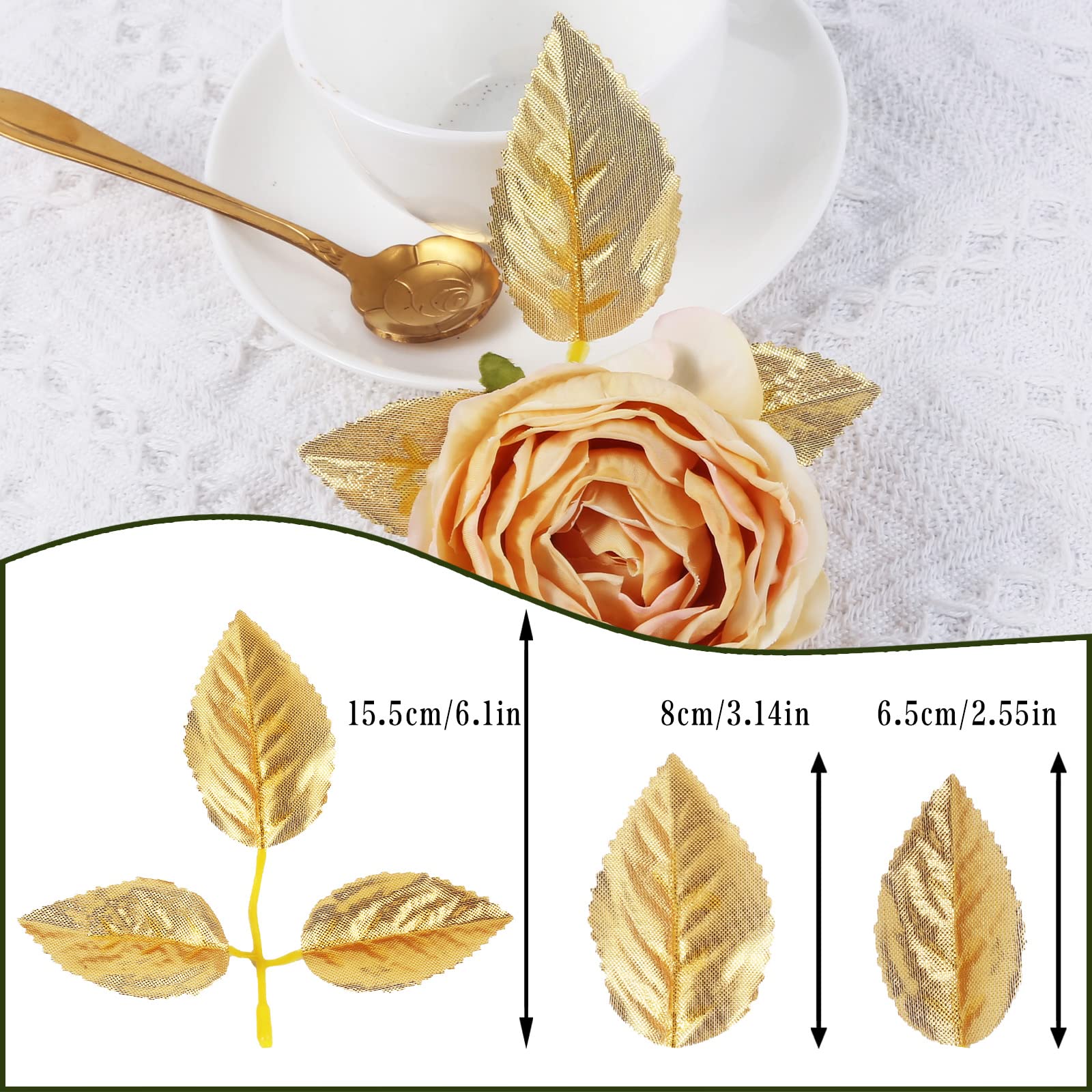 100pcs Bulk Rose Leaves Gold Leaves Artificial Greenery Fake Rose Leaves for DIY Wedding Bouquets Centerpieces Party Decorations - Perfect for Wedding, Bridal Shower, Baby Shower, Home & Event Decorations