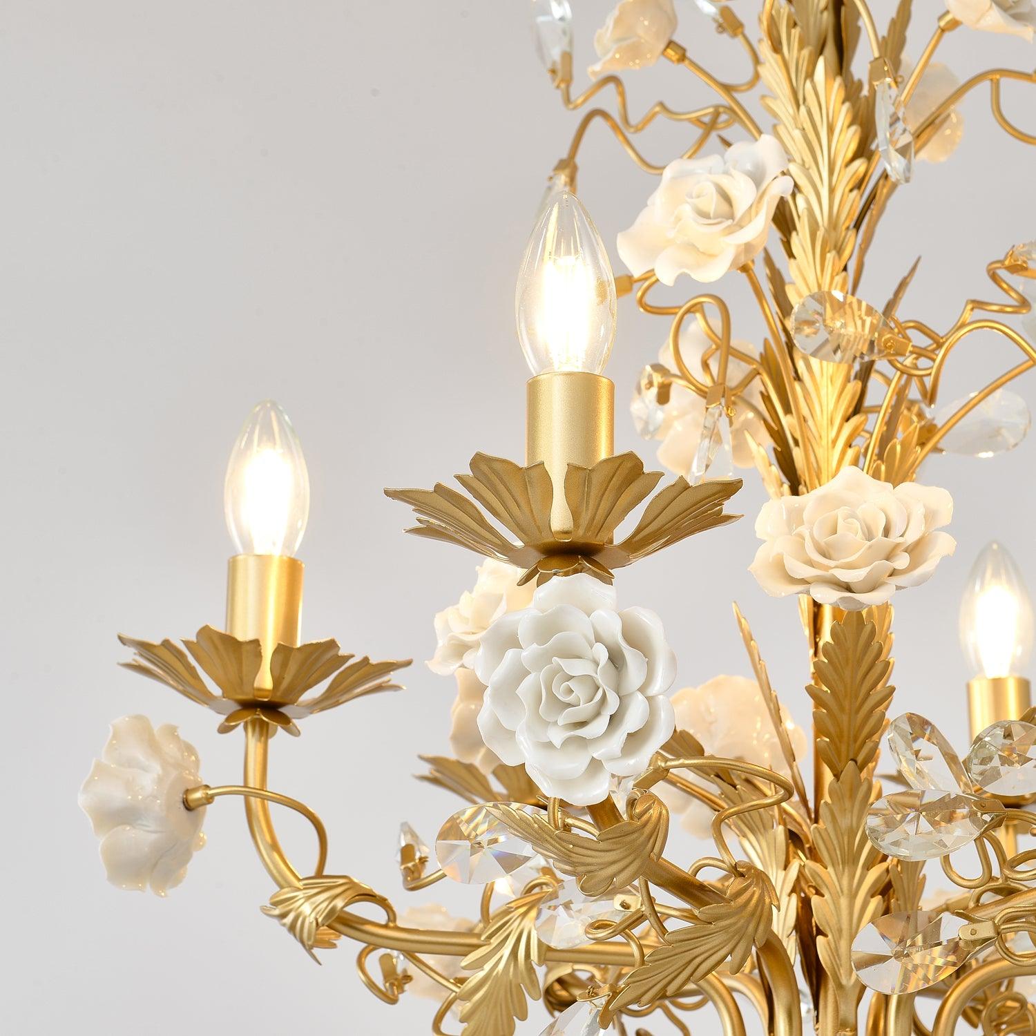 Elegant White Rose Crystal Chandelier - Modern Ceiling Light Fixture for Dining Room, Bedroom & Living Room Decor
