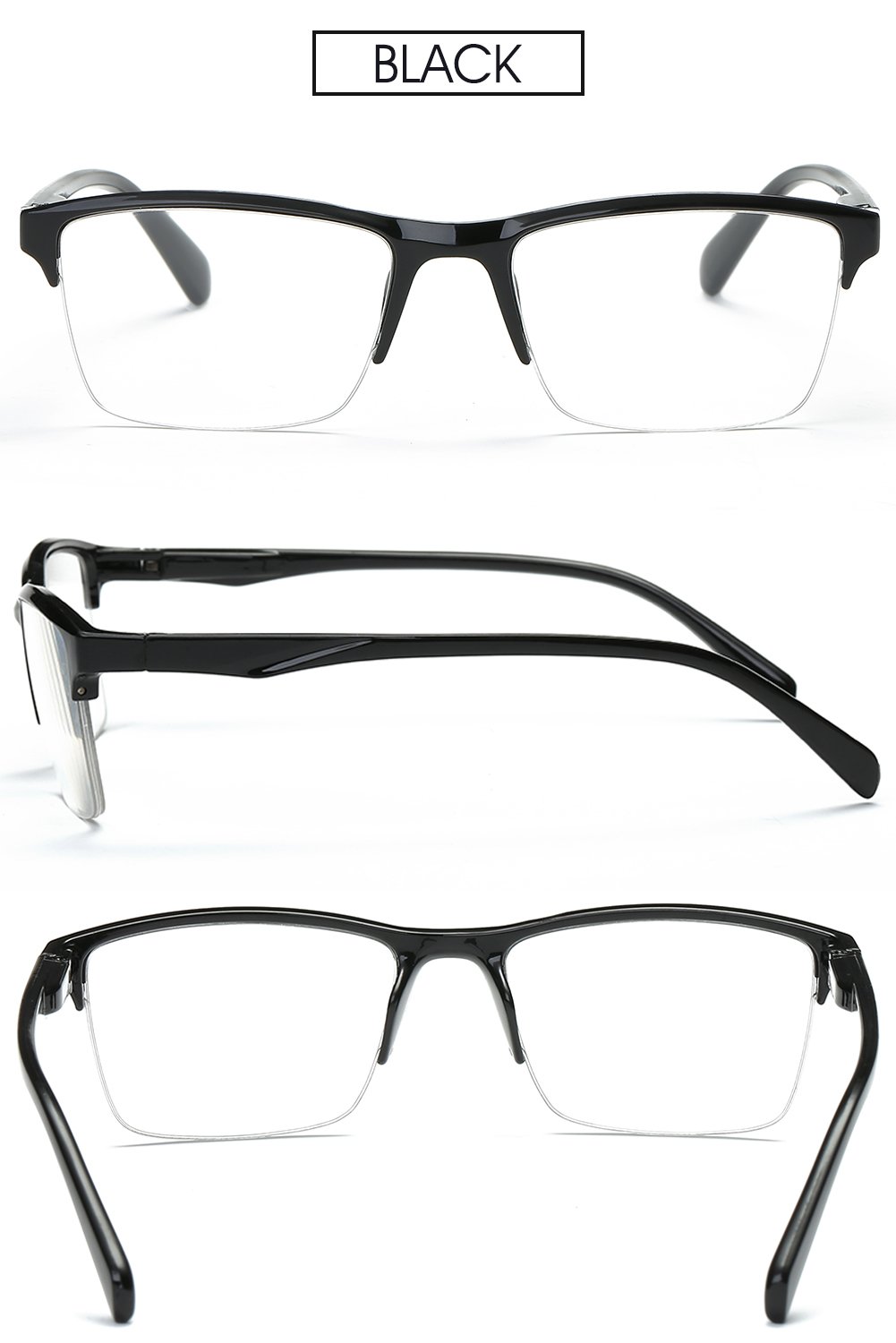 VEVESMUNDO Rectangle Semi-Rimless Reading Glasses for Men & Women - Modern Oversized Eyeglass Frames for Computer Work, Reading Books & Office Use