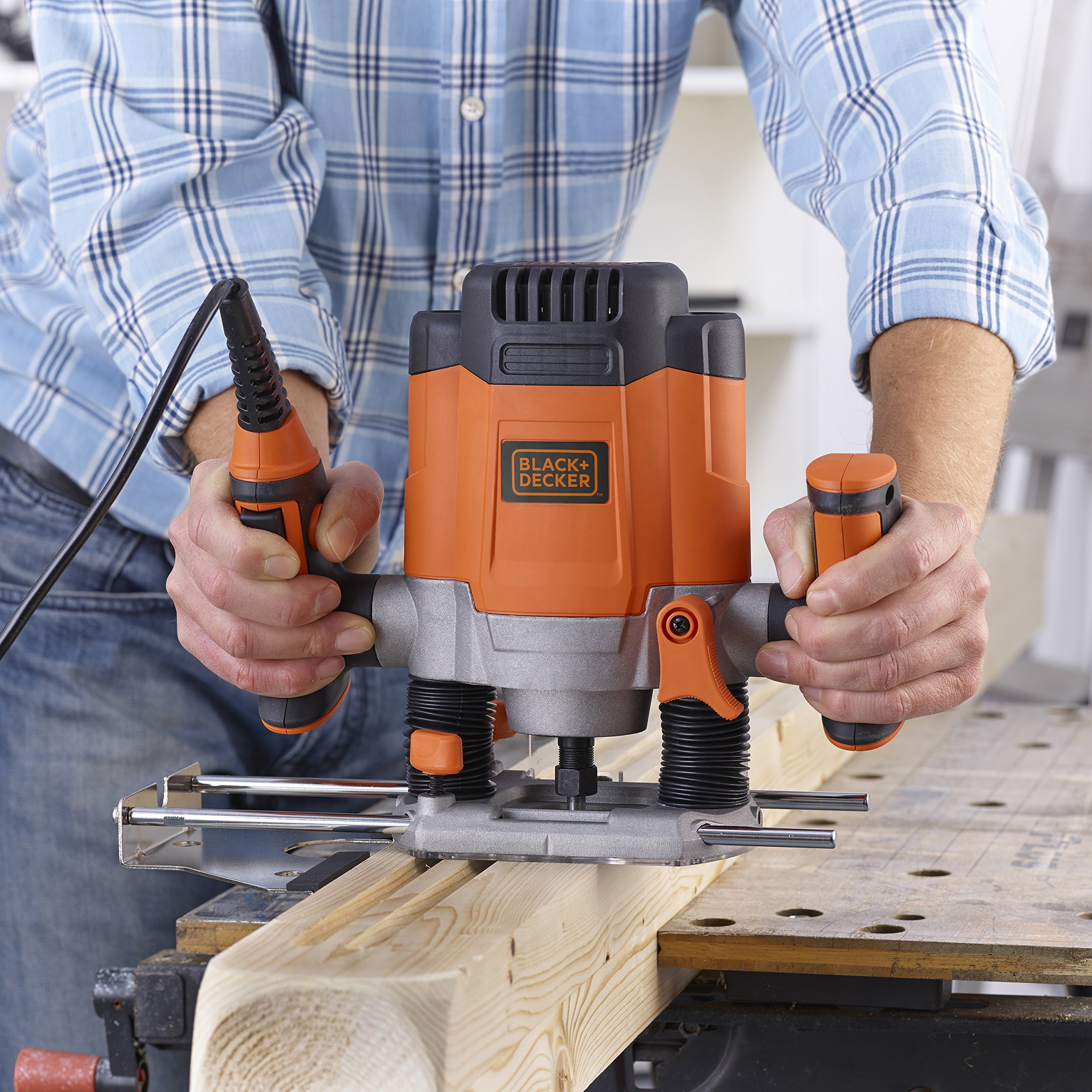 BLACK + DECKER KW1200EKA-QS 1200W Milling Machine with Accessories & Carrying Case - Powerful 1.2KW Electric Mill for Woodworking, Metal Cutting & DIY Projects - Orange Power Tool for Home Workshop & Professional Use