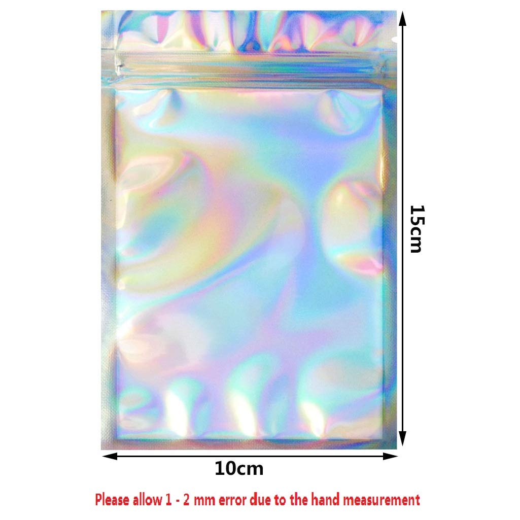 100 Pieces Resealable Smell Proof Bags - 4x6 Inch Flat Clear Food Storage Pouch with Aluminum Lining, Rainbow Colors | Ideal for Storing Herbs, Snacks, Jewelry & Travel Essentials