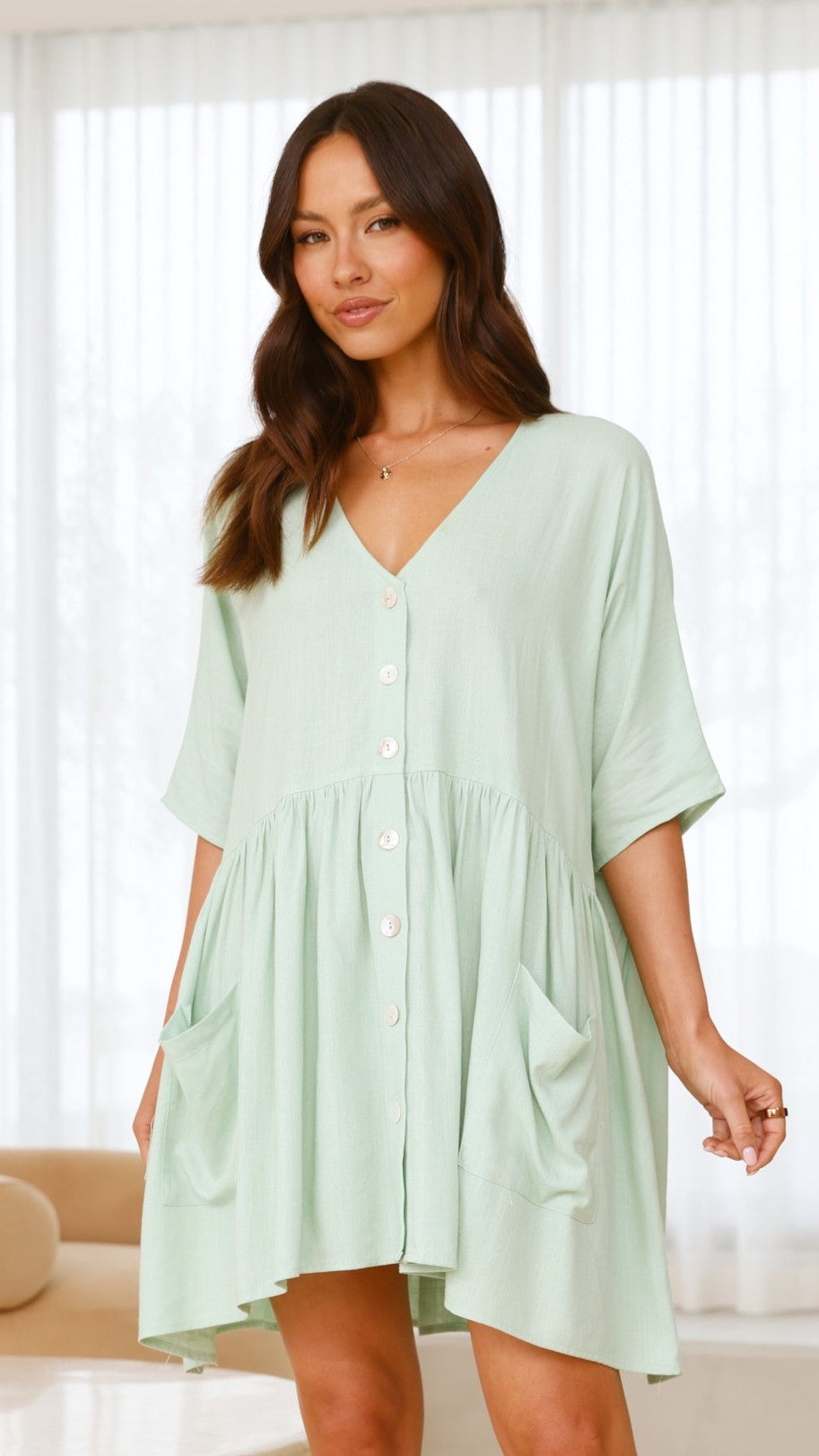 Leah Mini Dress in Sage Green - Flowy Summer Dress for Women, Perfect for Beach Vacations, Date Nights & Casual Outings