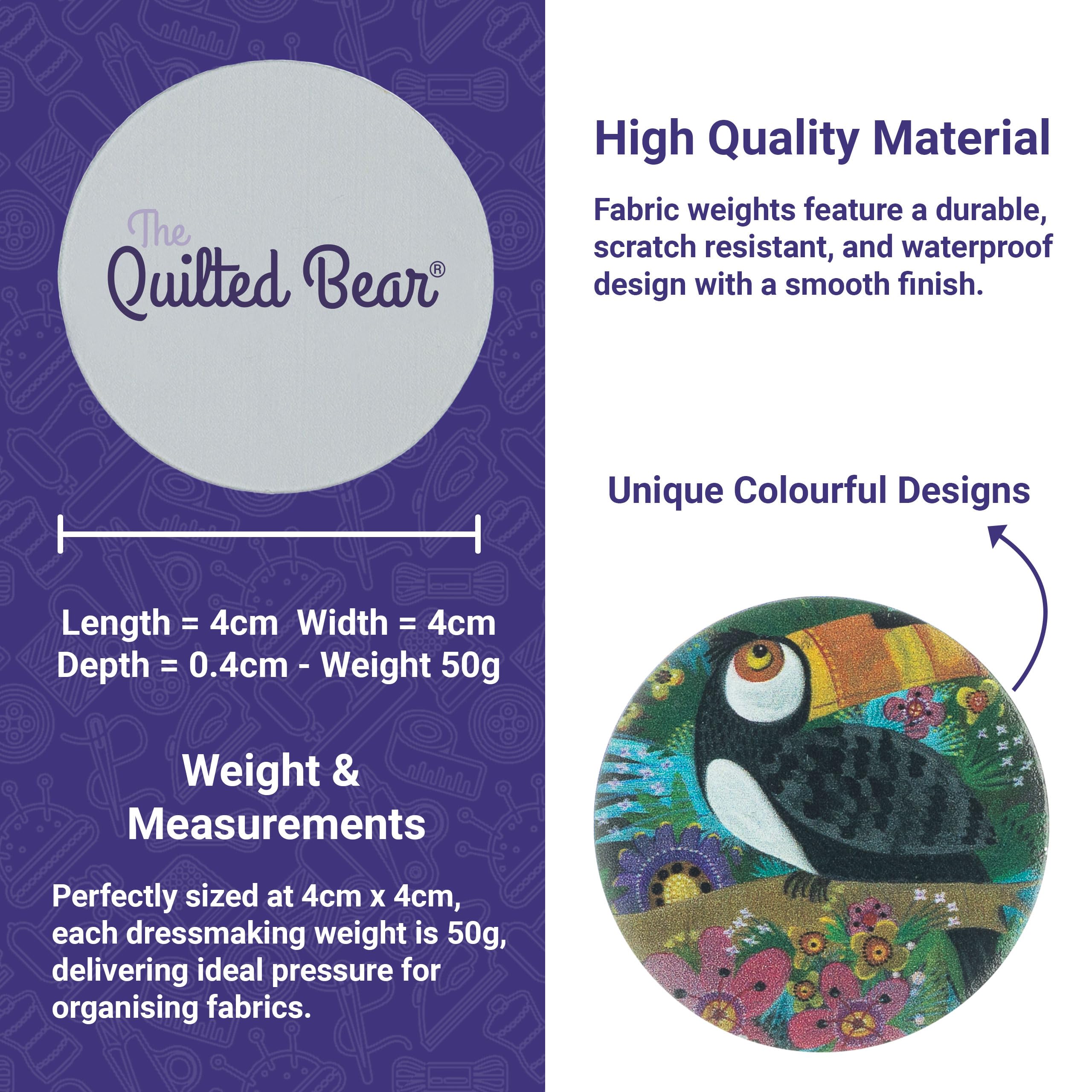 6-Pack Quilted Bear Pattern Weights (40mm) - Scratch-Resistant Fabric Weights for Sewing, Quilting & Crafting - Multiple Animal Designs - Perfect for DIY Projects & Fabric Cutting (Kay Widdowson Collection)