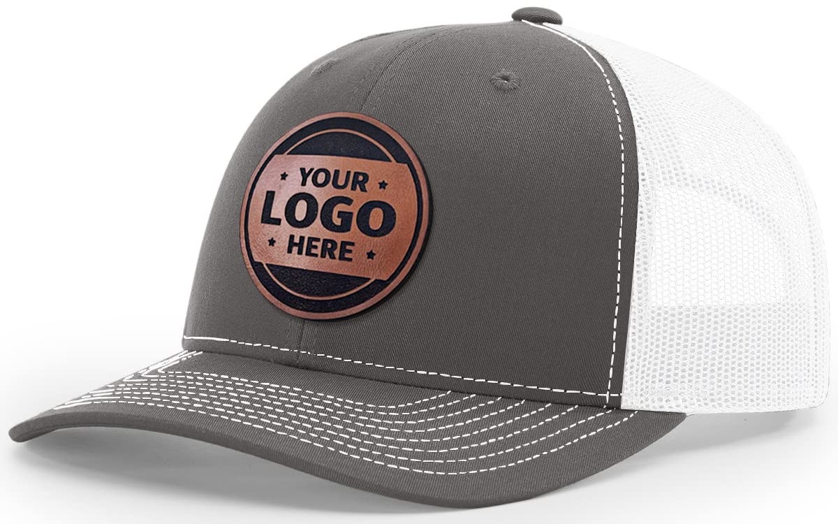 Custom Trucker Leather Patch Hat with Laser Engraving - Charcoal/White - Perfect for Outdoor Adventures, Road Trips & Casual Wear