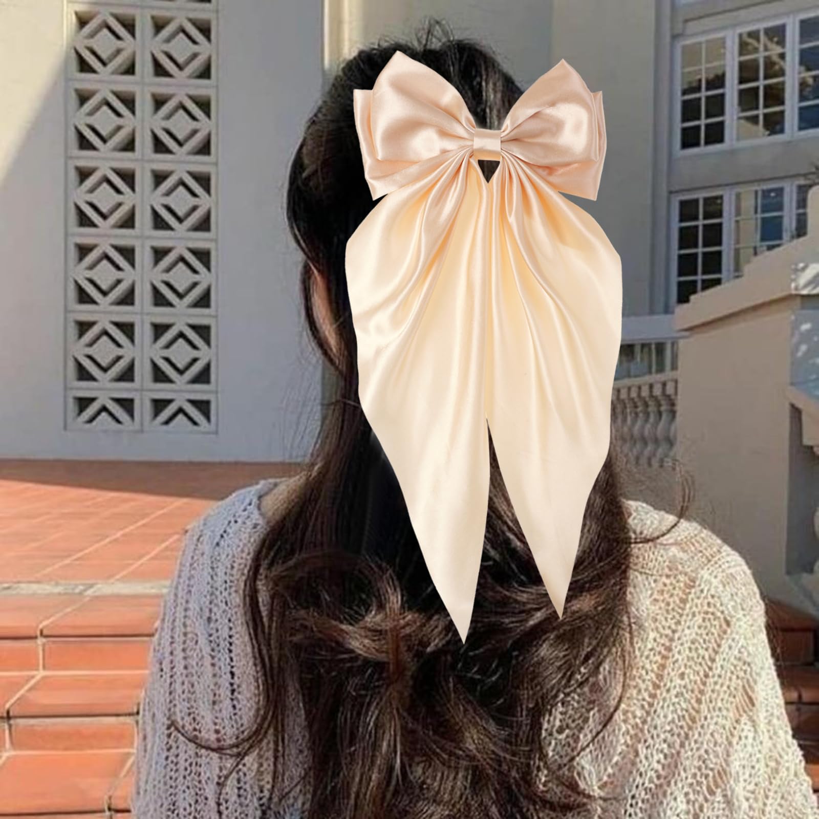 6PCS Large Bow Hair Clips for Women - Silky Satin Hair Bows with Long Tail - Elegant Hair Accessories for Women & Girls - Perfect for Weddings, Parties & Daily Styling