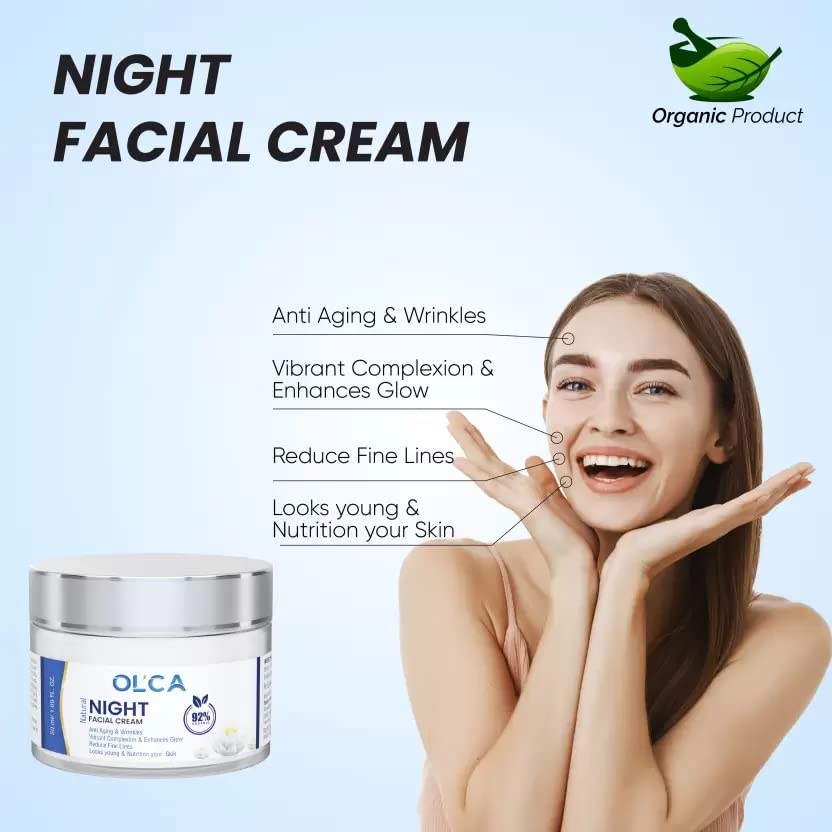 OLCA Anti-Aging Facial Night Cream for Wrinkles & Fine Lines - 50ml Hydrating Moisturizer with Glow Enhancement | Perfect for Nighttime Skincare Routine & Mature Skin Care
