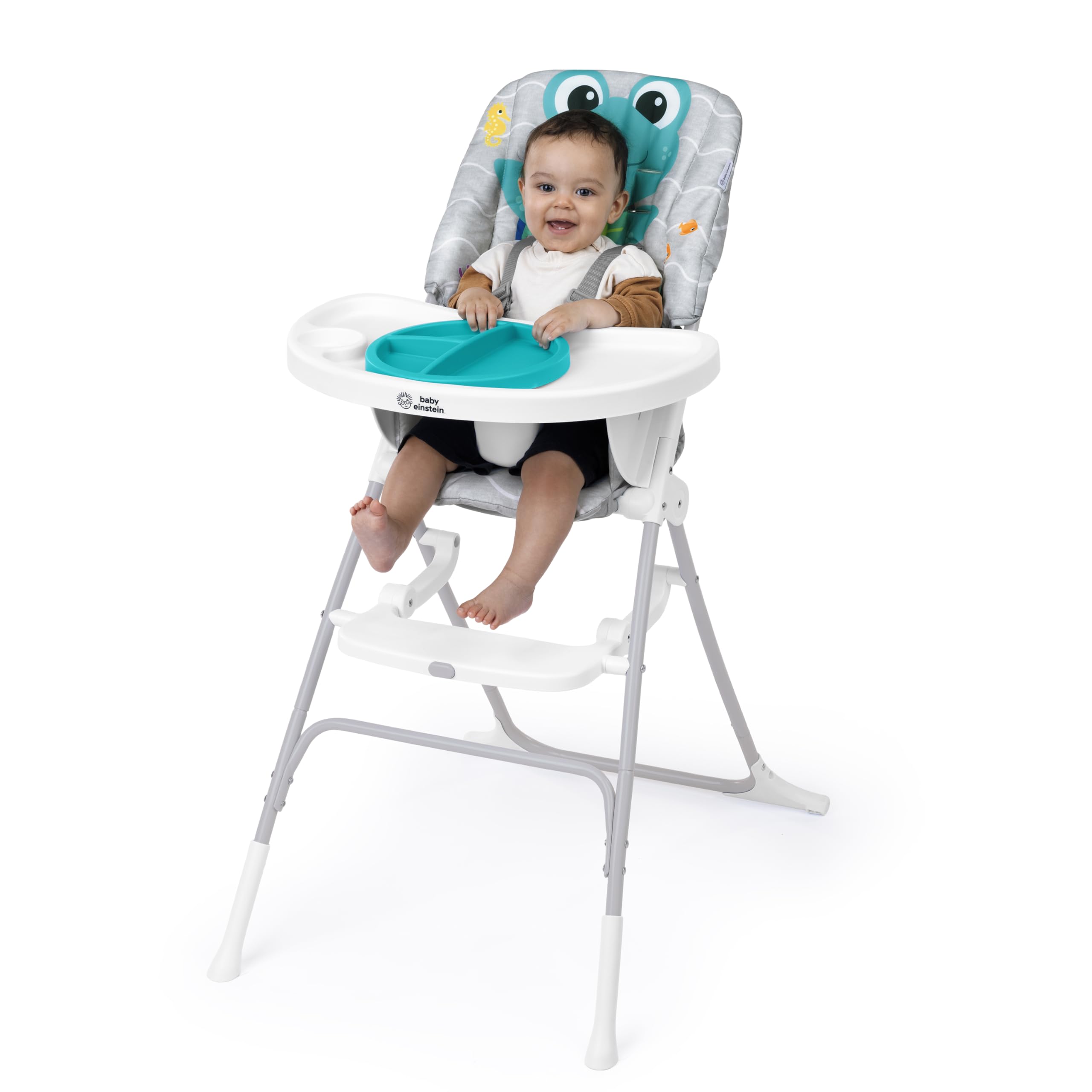 Baby Einstein Ocean Explorers Compact Folding High Chair with Water Mat - 5-Point Safety Harness for Infants 6+ Months | Portable Feeding & Play Seat for Beach, Poolside & Outdoor Adventures