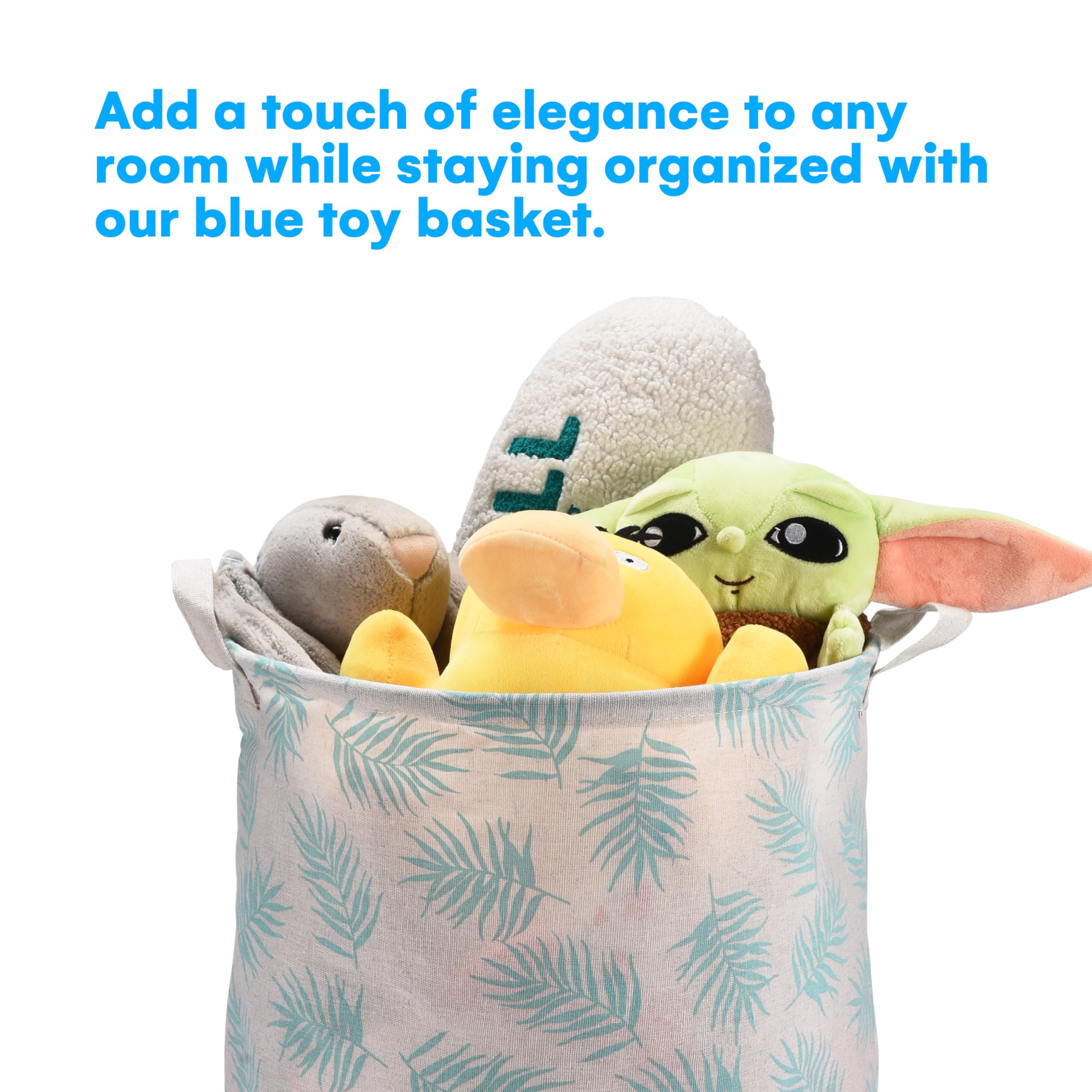 Large Collapsible Storage Bin - Blue Tropical Plant Pattern Toy Box & Laundry Hamper for Baby, Nursery, Bedroom, Closet | Lightweight Organizer for Home, Dorm | Perfect for Kids' Toys, Clothes & Household Storage