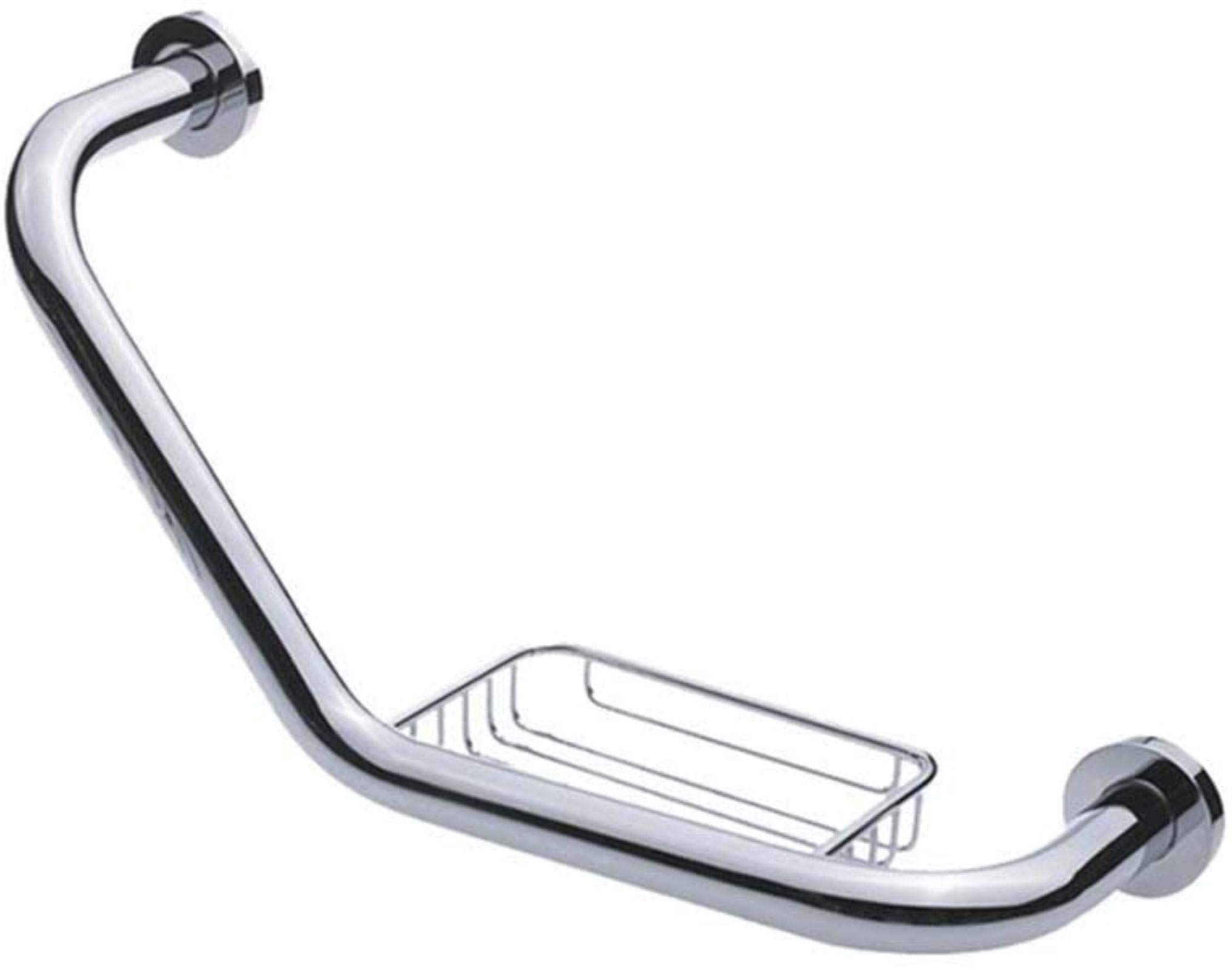 Polished Chrome Bathroom Handles & Towel Rail - Wall Mounted Shower Grab Bar with Soap Holder for Elderly, Kids & Disabled - Ideal for Toilet, Bathroom & Shower Safety Support