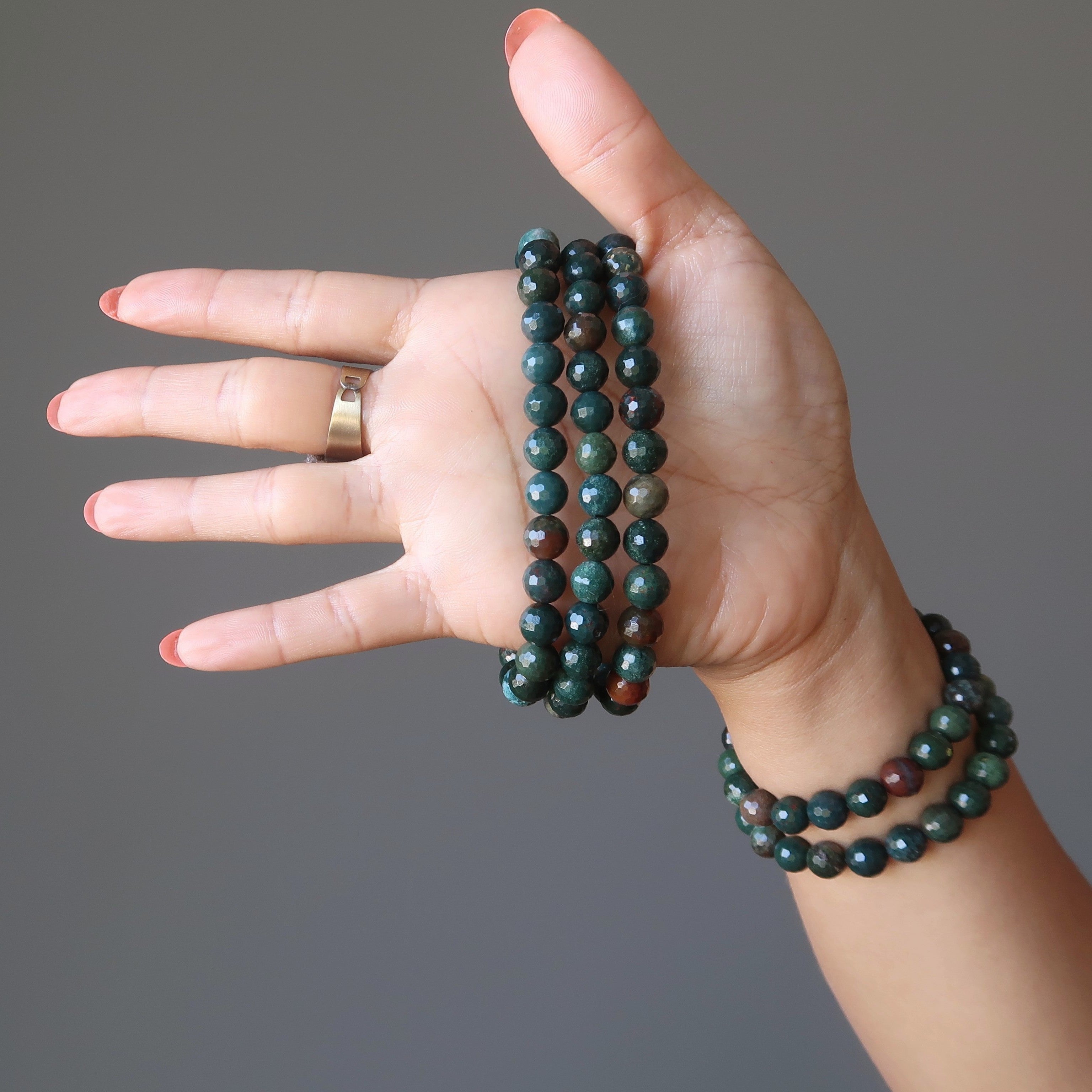 Natural Bloodstone Gemstone Bracelet - Green & Red Faceted Beads for Women | Healing Crystal Jewelry for Meditation, Energy Balancing, and Spiritual Protection