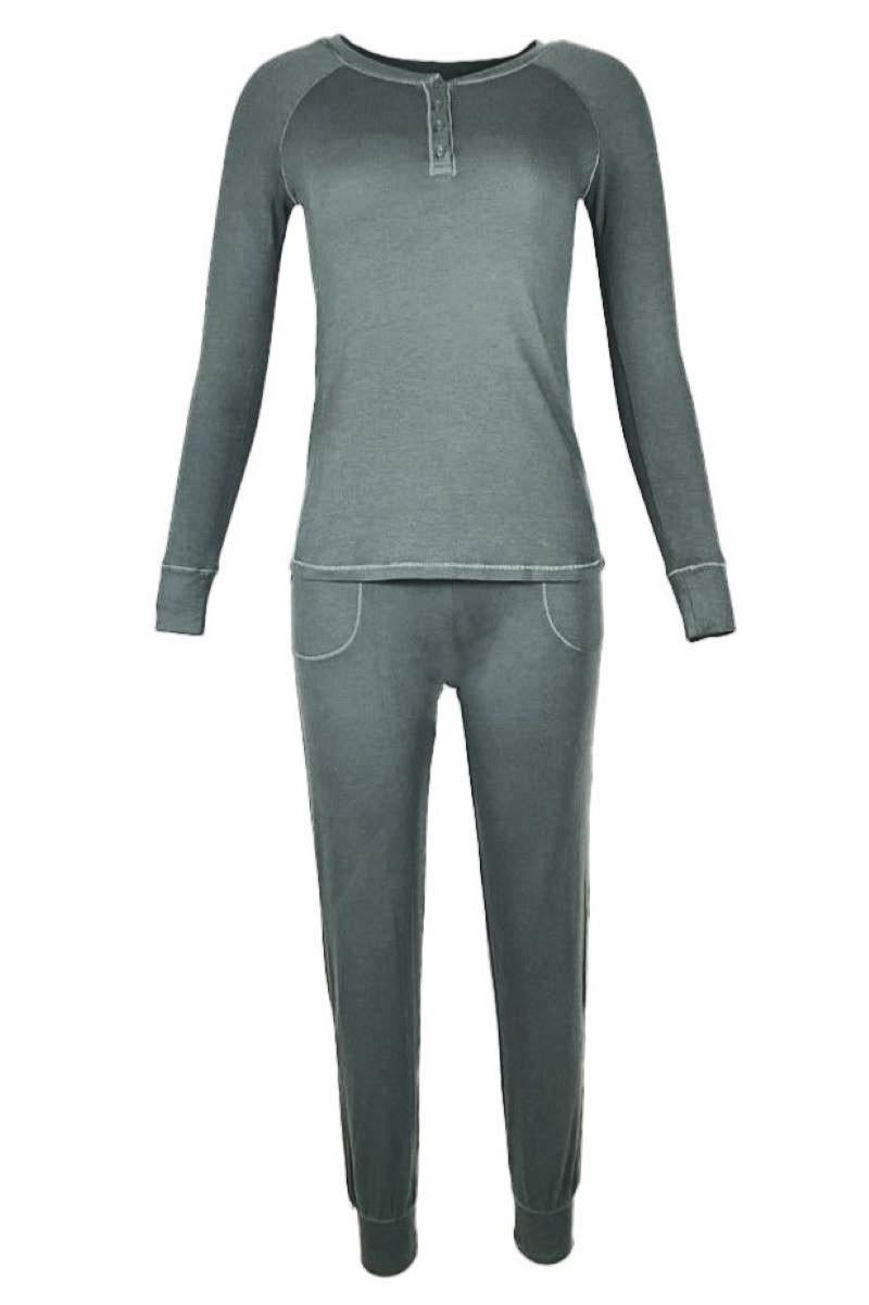 Olivia Long Sleeve Henley Loungewear Set for Women - Soft Cotton Comfy Pajama & Sleepwear - Perfect for Relaxing at Home, Lounging or Bedtime
