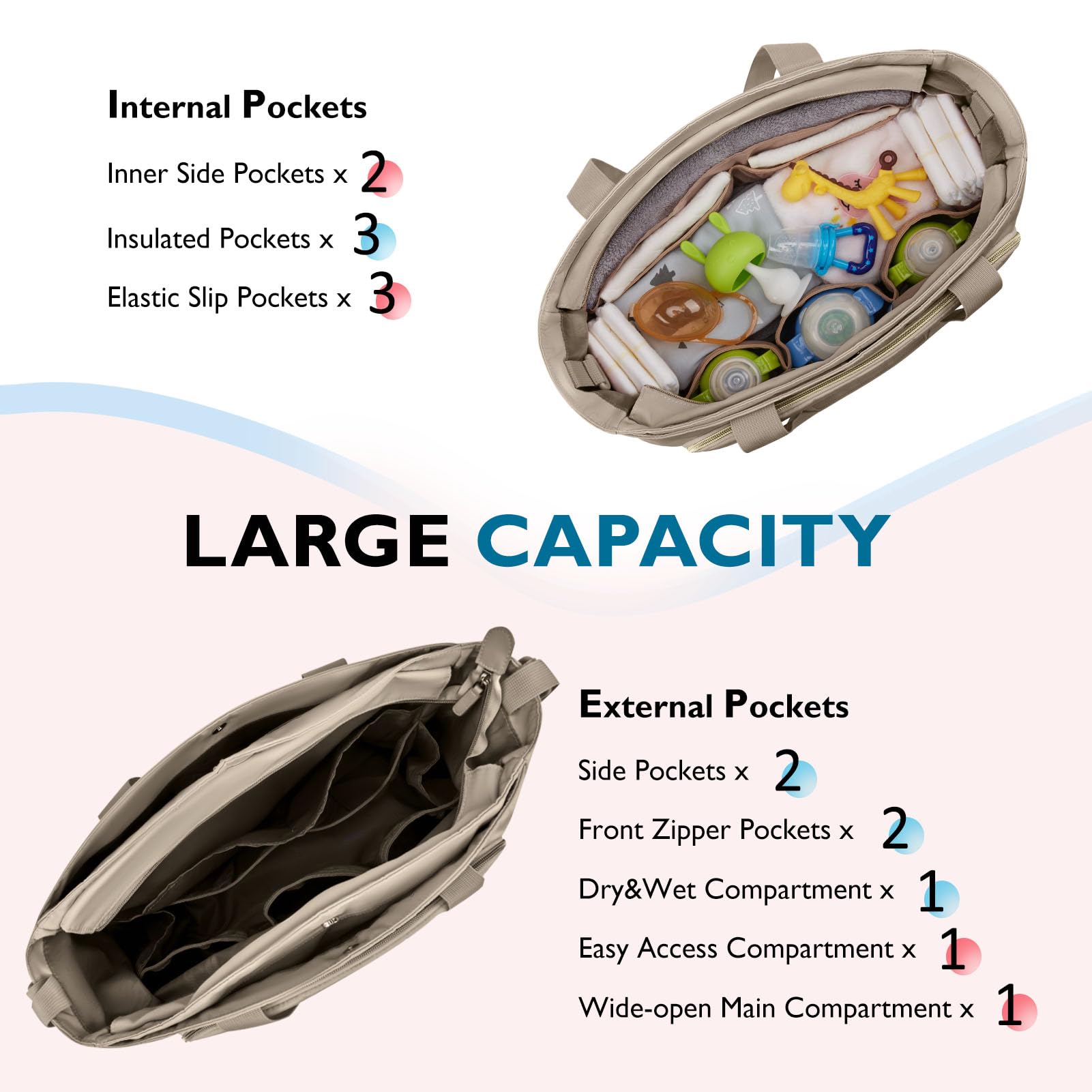 Mommore Lightweight Diaper Bag Tote with Insulated Pockets & Stroller Straps - Small Baby Bag for Nursing, Gym & Travel - Perfect for Busy Moms On-the-Go