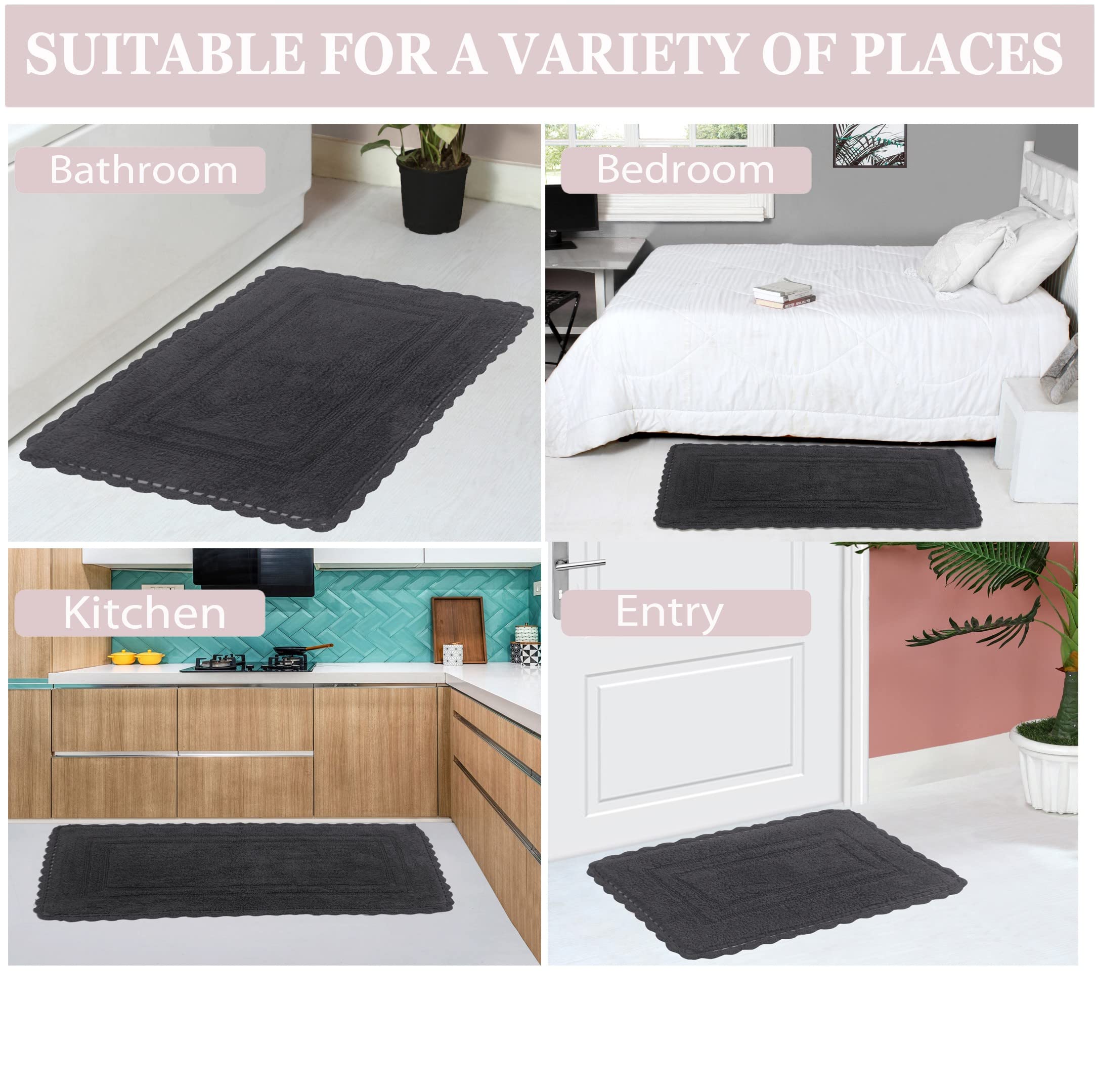 Home Weavers Reversible Bath Mat Set - 100% Cotton, Extra Soft & Absorbent, Non-Slip Bathroom Rug, Washable Kitchen Mat (24