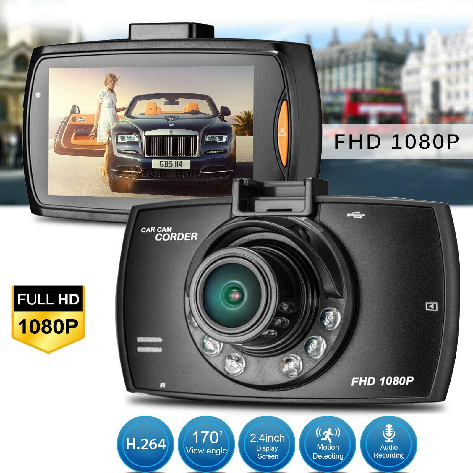 1080P HD Car Dash Cam with Night Vision & G-Sensor - for Safe Driving