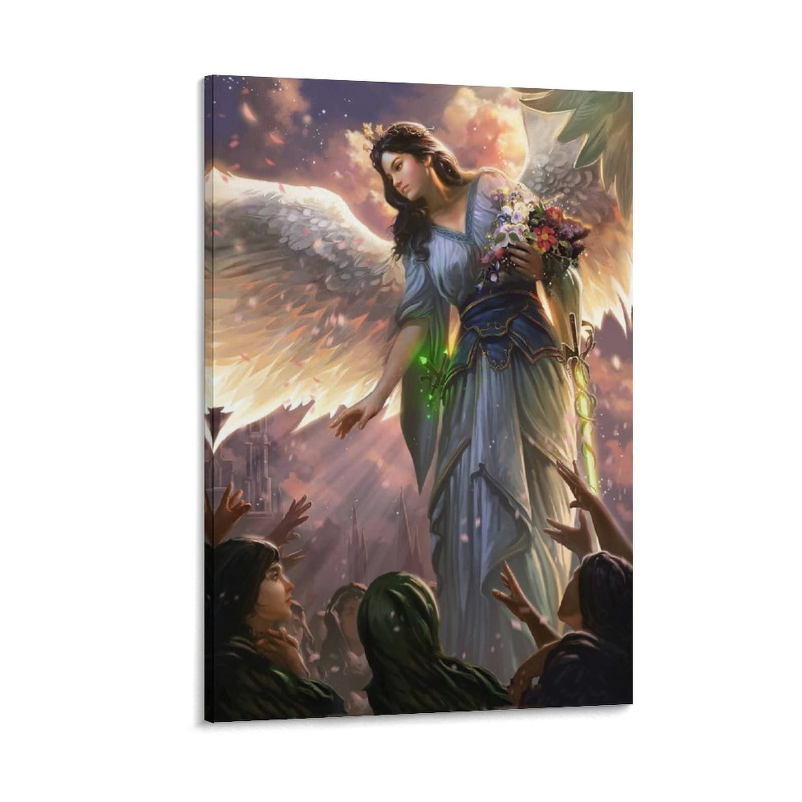 Ruowang Female Angel with Flowers and Fallen Leaves Fantasy Anime Poster - Decorative Canvas Wall Art for Bedroom, Living Room, or Office - 16x24 Inches (40x60cm) - Perfect Gift for Anime Lovers and Home Decor Enthusiasts