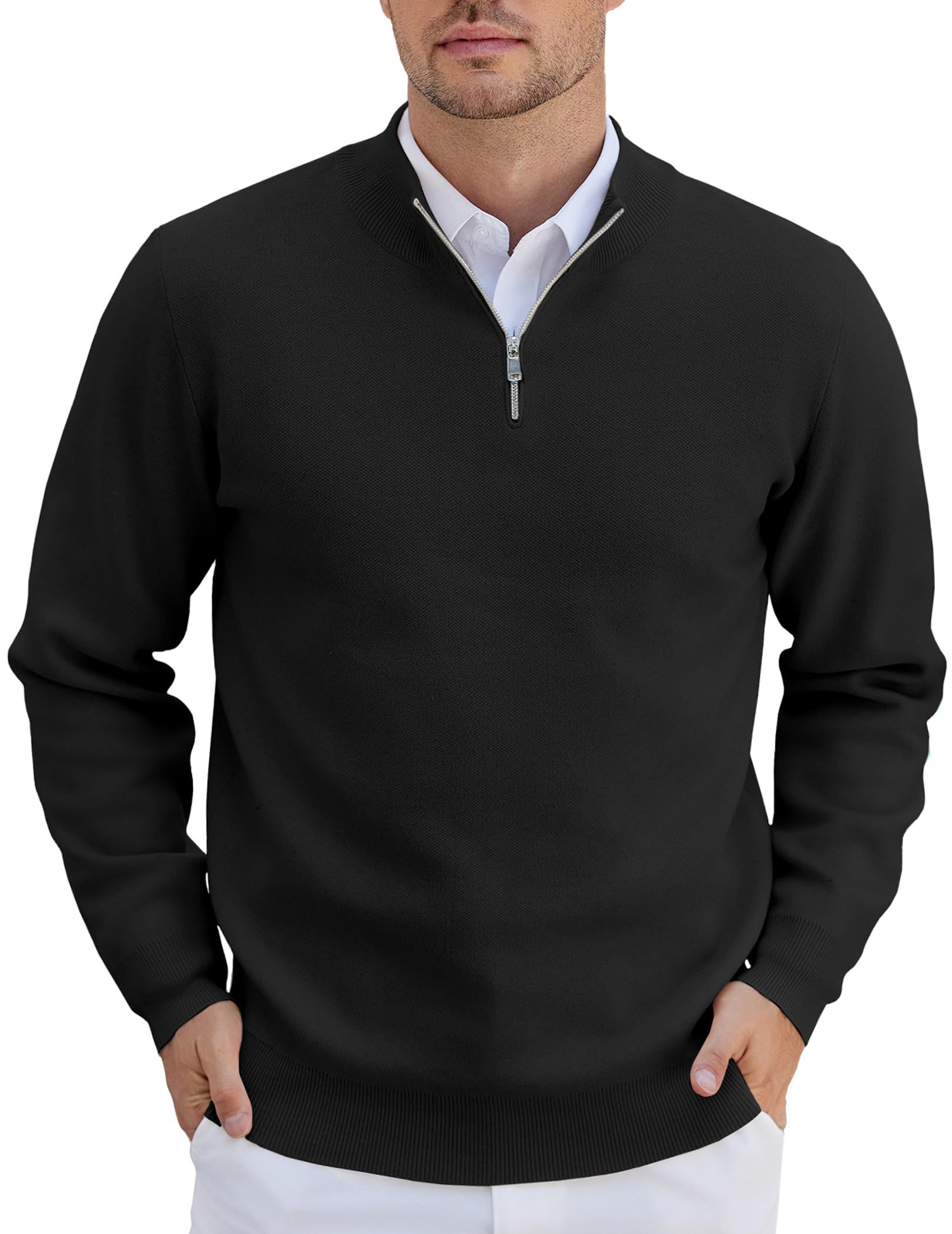 COOFANDY Men's Slim Fit Lightweight Quarter Zip Pullover Sweater - Casual Knit Polo for Work & Outdoor Activities
