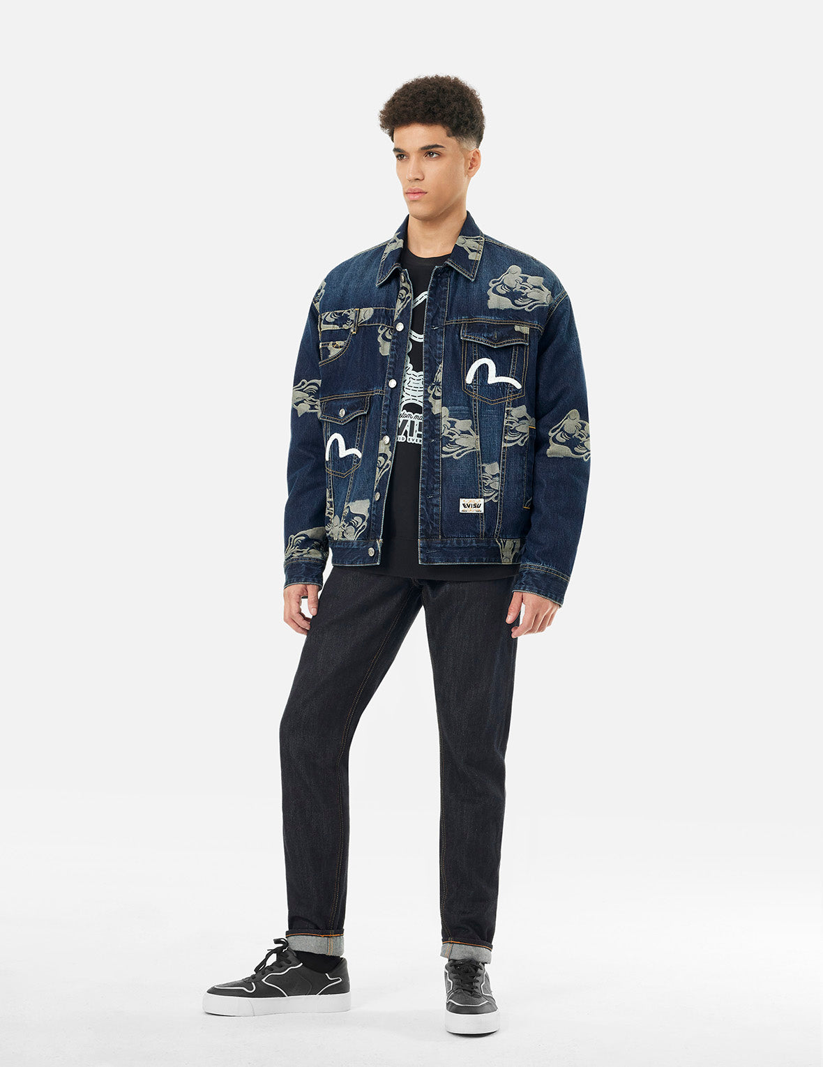 Vintage Deconstructed Denim Jacket with Allover Jacquard & Seagull Embroidery - Loose Fit Distressed Coat for Women | Perfect for Streetwear, Boho Fashion & Casual Outfits