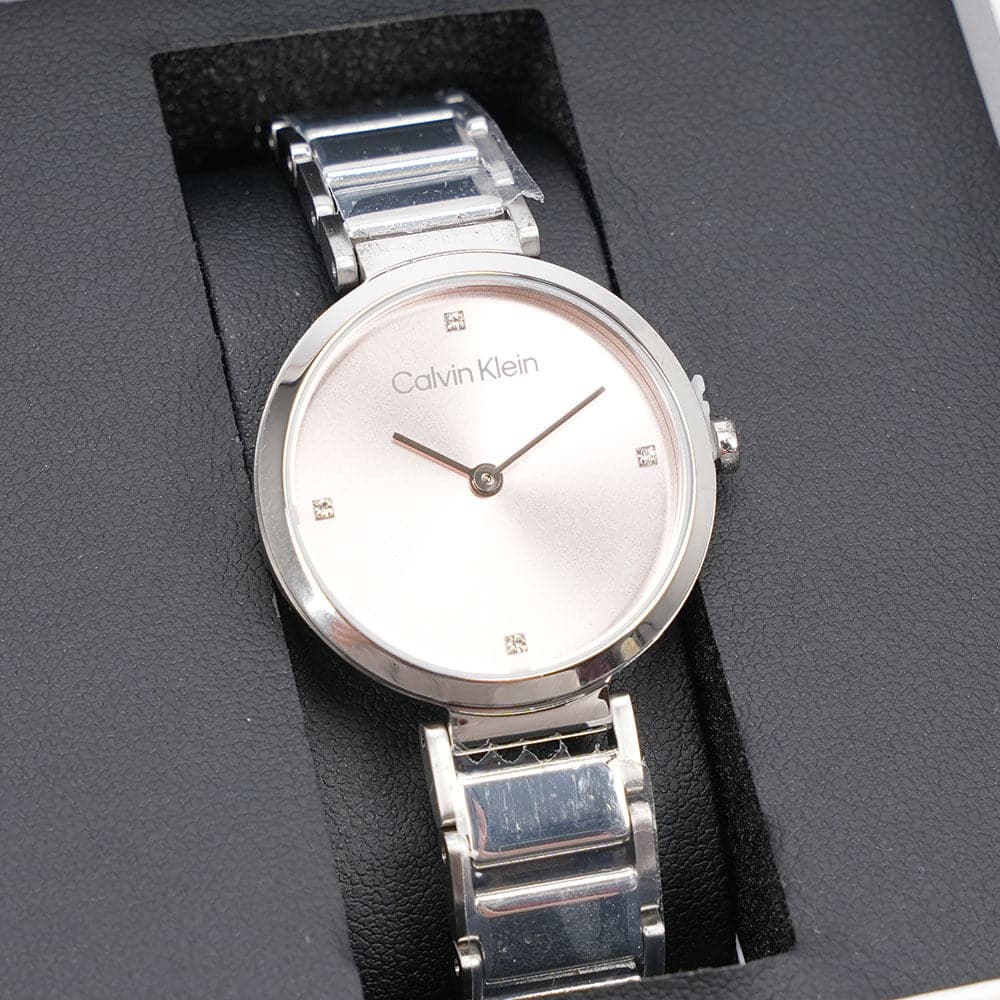 Calvin Klein Women's Watch with Pink Dial & Silver Stainless Steel Strap - Model 25200138 | Elegant Fashion Accessory for Work, Date Night & Special Occasions