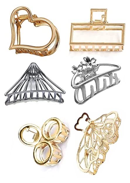 Starvis 6 Pack Medium Hollow Hair Clips - Gold Silver Bronze Metal Hair Claw Clips for Women & Girls, Minimalist Butterfly Hair Clutchers, Secure Hair Ties for Ponytails & Updos - Perfect for Work, School & Everyday Styling