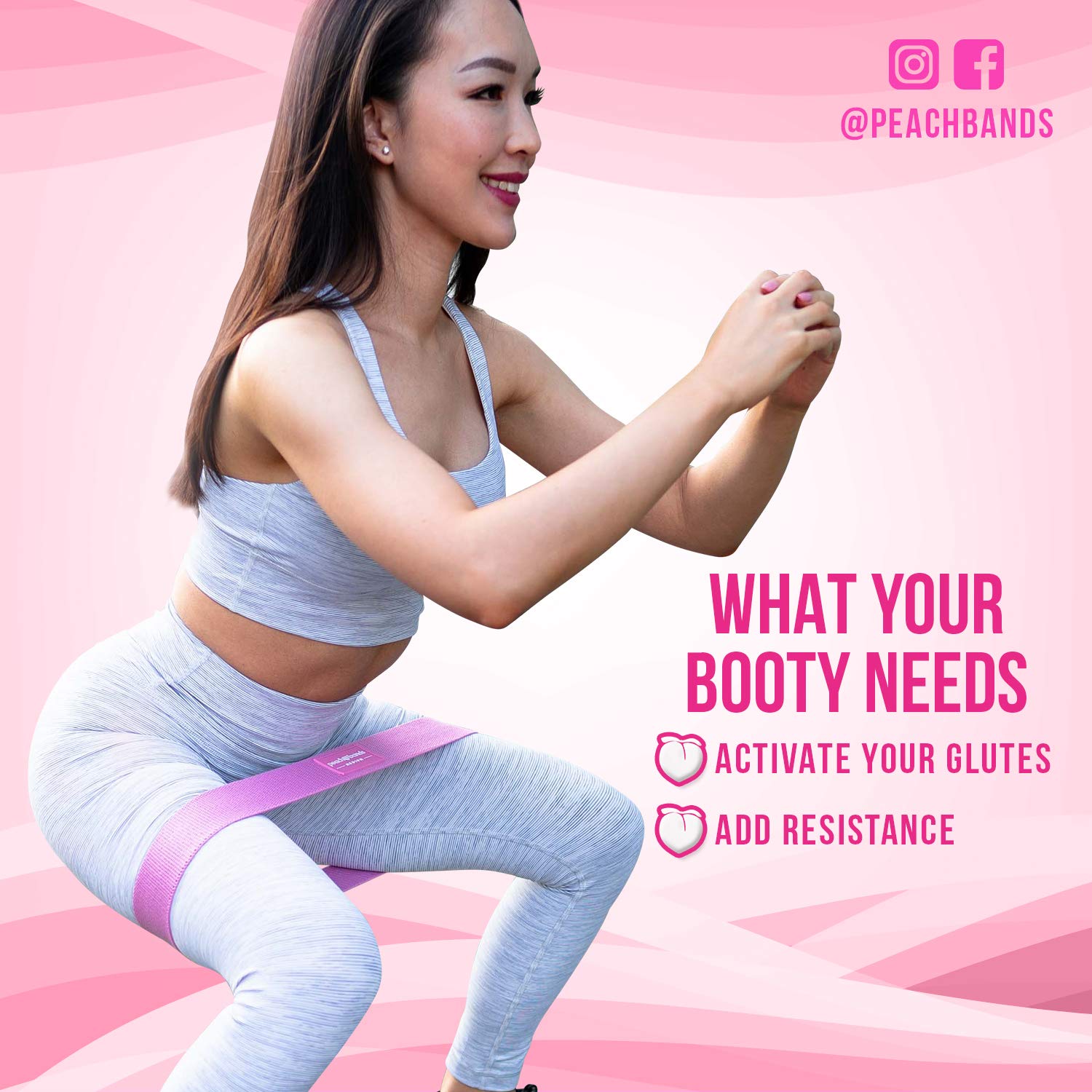 Peach Bands Hip Resistance Bands Set - Workout Bands for Legs, Butt & Glute Exercises | Toning & Strength Training | Home Gym, Yoga, Pilates & Fitness Accessories