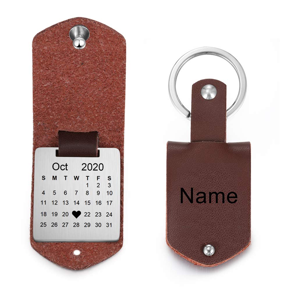 Personalized Leather Keychain with Custom Photo & Calendar - Unique Anniversary Gift for Couples, Wedding, Birthday - Perfect for Key Rings, Gifts & Special Occasions