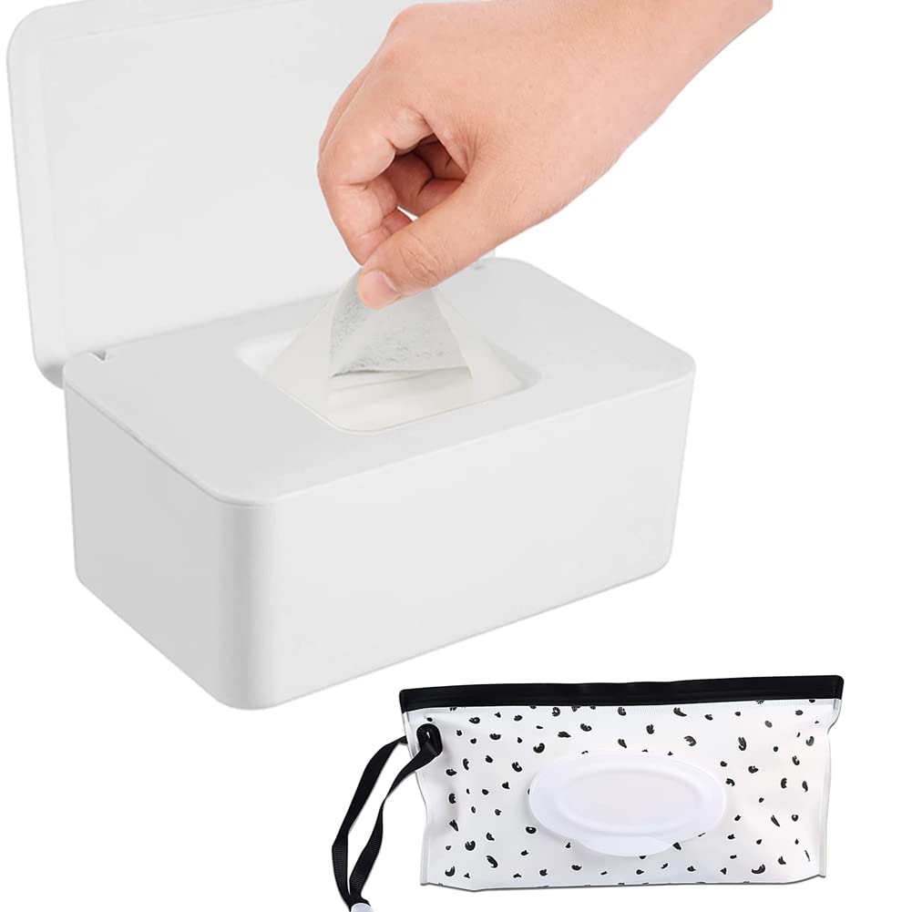 **Portable Baby Wipe Dispenser - Travel Wipes Holder with Lid, Refillable & Reusable Wet Diaper Wipe Pouch for Nursery, Bathroom & On-the-Go - Flushable Storage Case Box (White) - Perfect for Diaper Bags, Strollers & Travel**