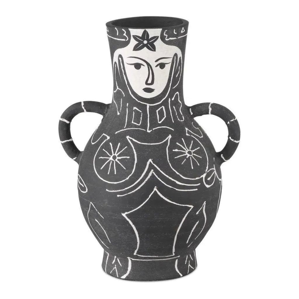 13.5 Inch Saint Paul de Vence Terracotta Black Vase - Elegant Home Decor for Living Room, Dining Table, or Office Centerpiece