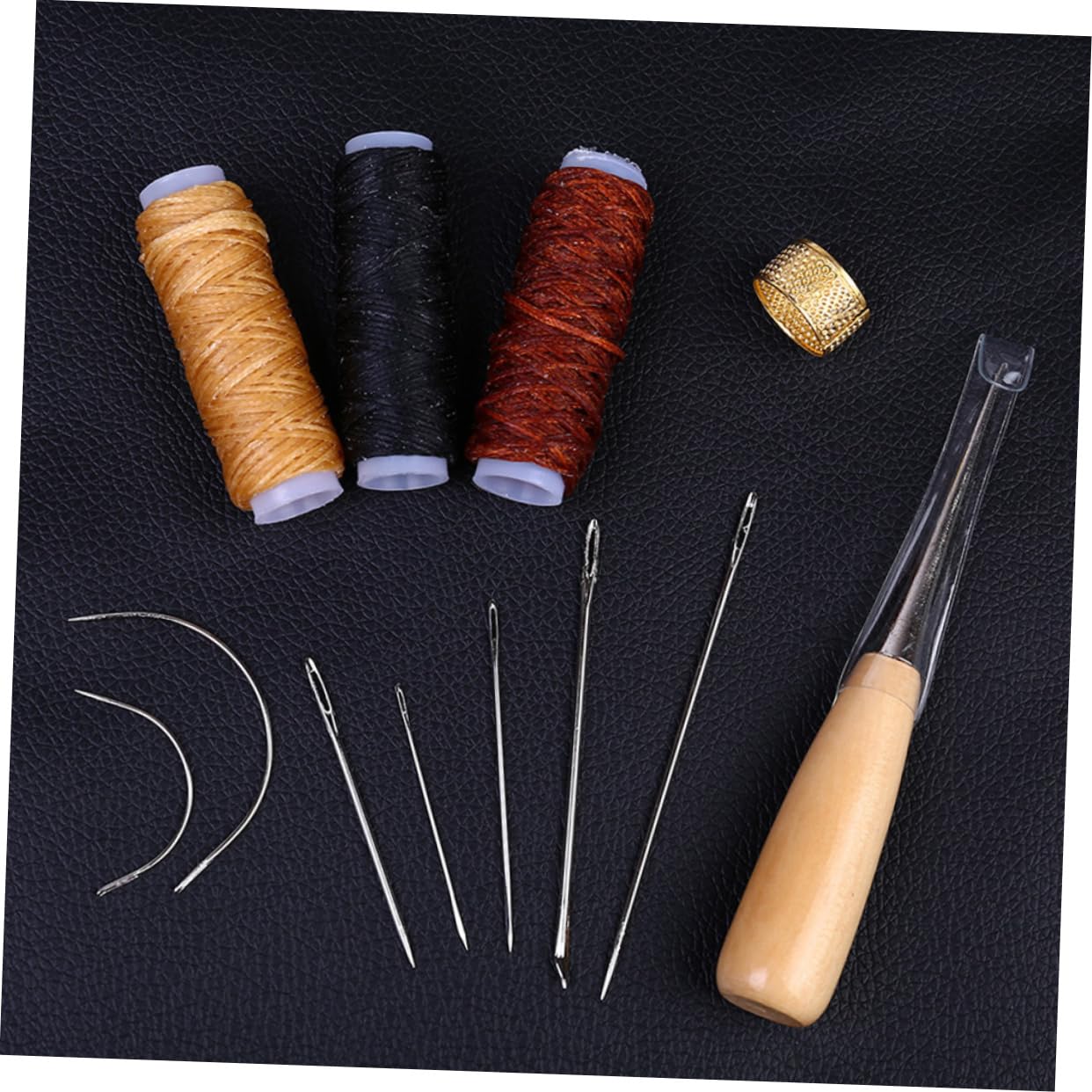 12pcs Leather Sewing Kit - Waxed Thread, Curved Needles & Repair Tools for Leather Craft, Embroidery & DIY Projects | Perfect for Leather Repair, Hand Stitching & Hotfix Applications
