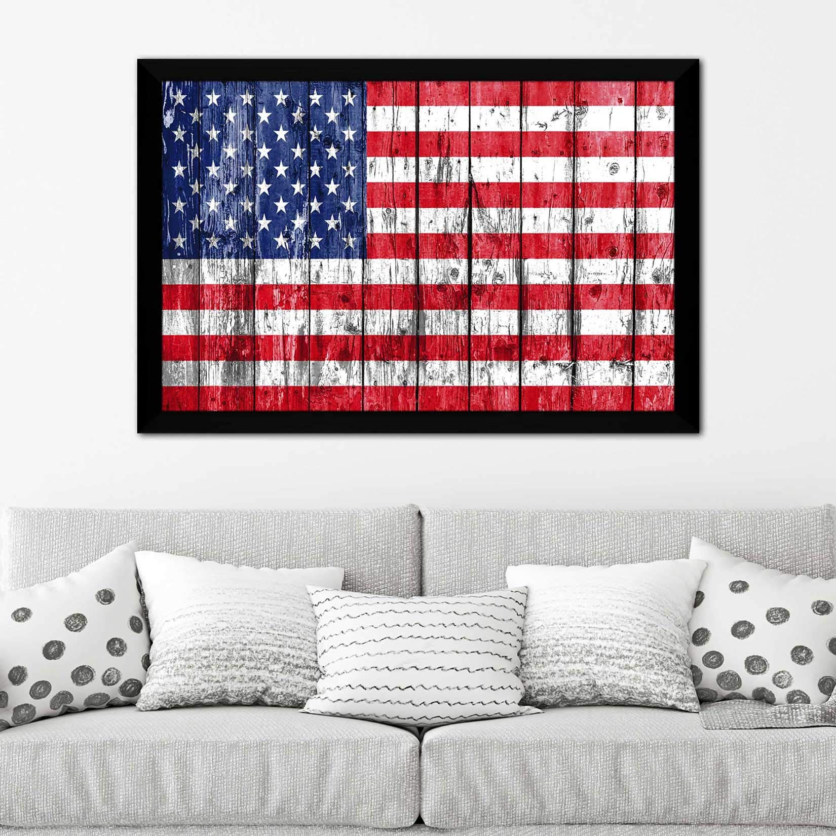 Patriotic USA Flag Wall Art - 27.5x39.5 Inch Acrylic Print with Red Border - Home & Office Decor for Living Room, Bedroom or Office