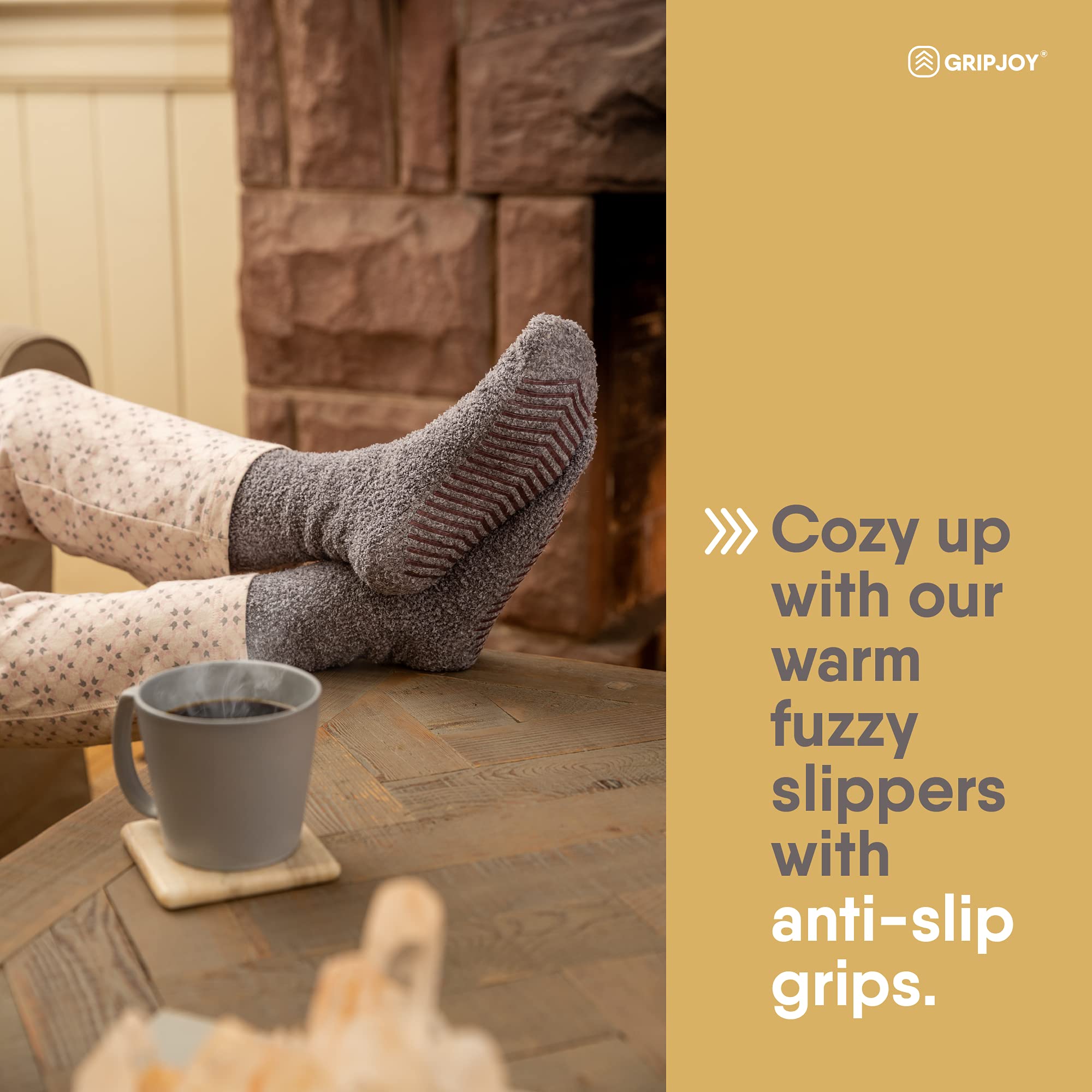 Gripjoy Non-Slip Fuzzy Socks with Grips for Women & Men - Cozy Anti-Skid Slipper Socks - Perfect for Hospital, Home & Winter Wear
