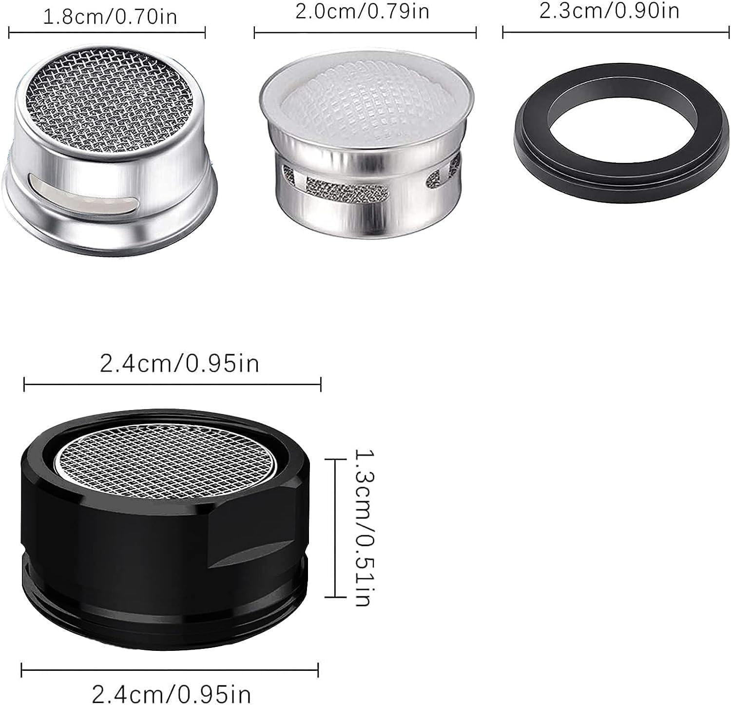 Black M24 Kitchen Faucet Aerator - 4 Pack Water Saving Sink Filter for Black Faucets