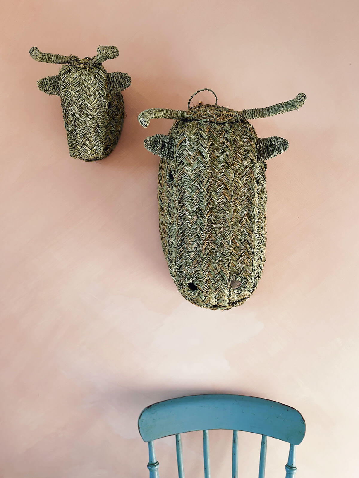 Mini Woven Animal Head Buffalo - Handmade Decorative Wall Hanging for Boho Home Decor, Nursery, Kids Room & Party