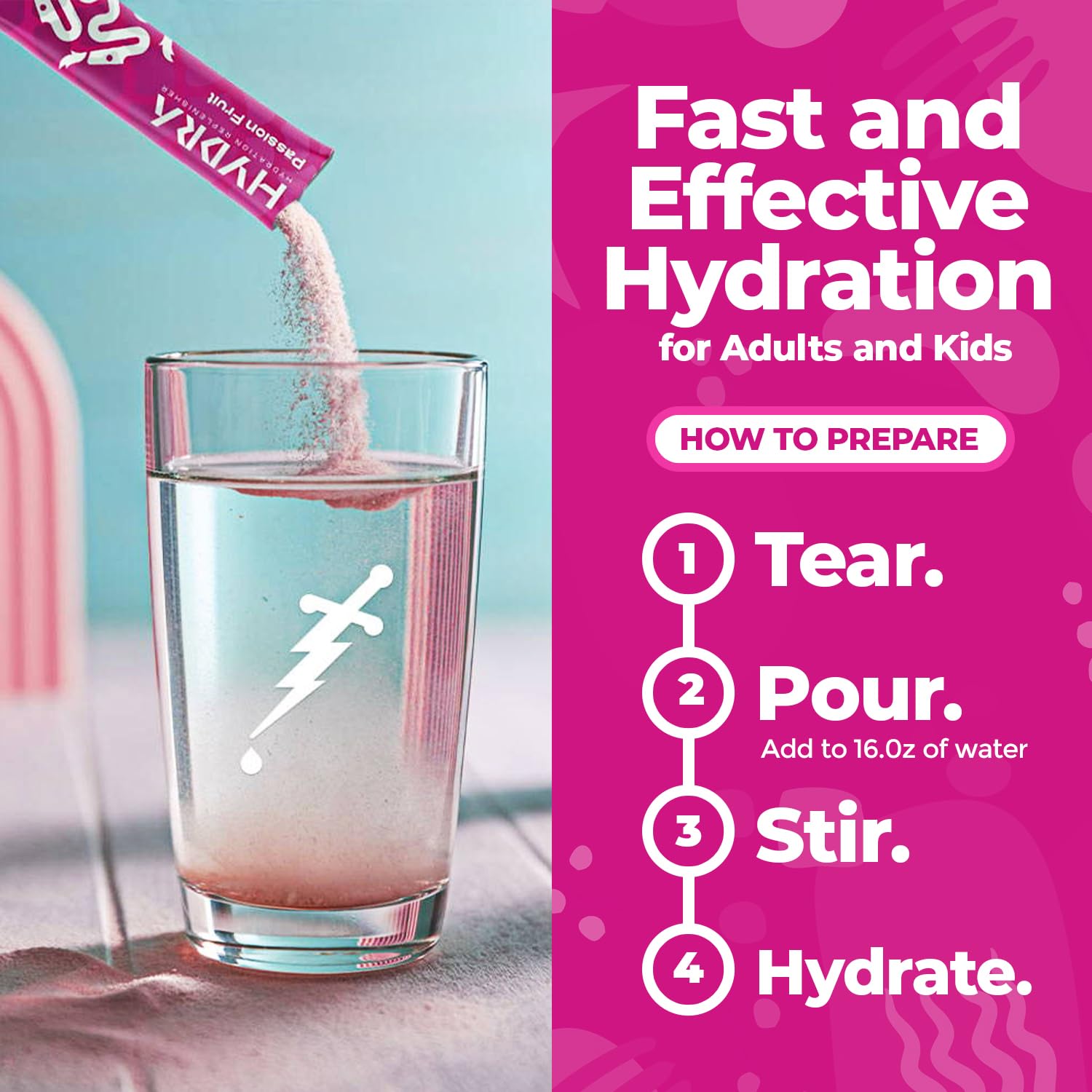 Hydra Powder Electrolyte Powder Packets - Sports Hydration Drink Mix with Vitamins & Electrolytes - Low Sugar Passionfruit Flavor (16 Packets) - Perfect for Workout Recovery, Travel & Outdoor Activities