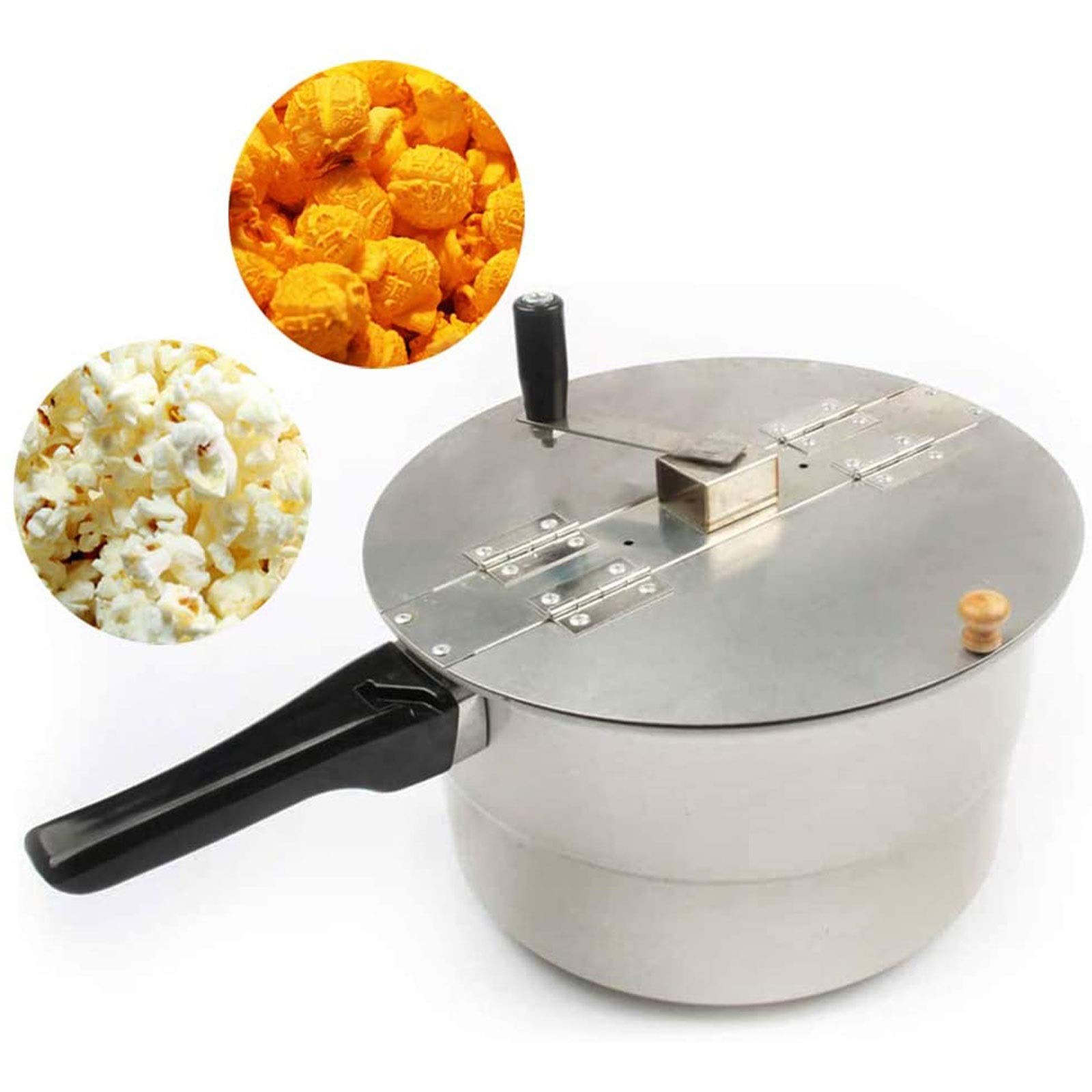 Stovetop Popcorn Maker with Hand Crank & Wooden Handle - Silver | Perfect for Movie Nights, Camping & Family Snack Time