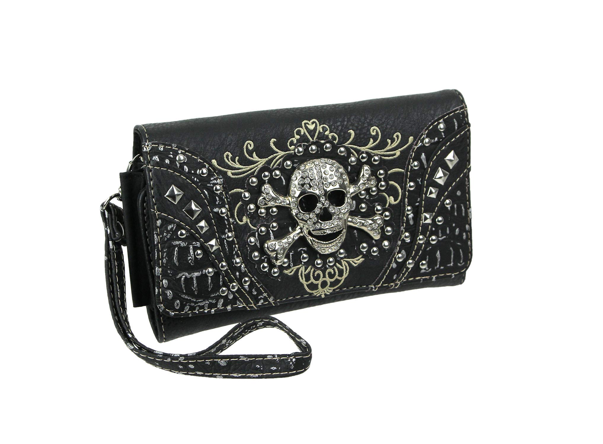 Sparkling Rhinestone Skull Wallet with Metallic Trim & Detachable Wrist Strap - Perfect for Parties, Concerts, and Gothic Fashion Accessories
