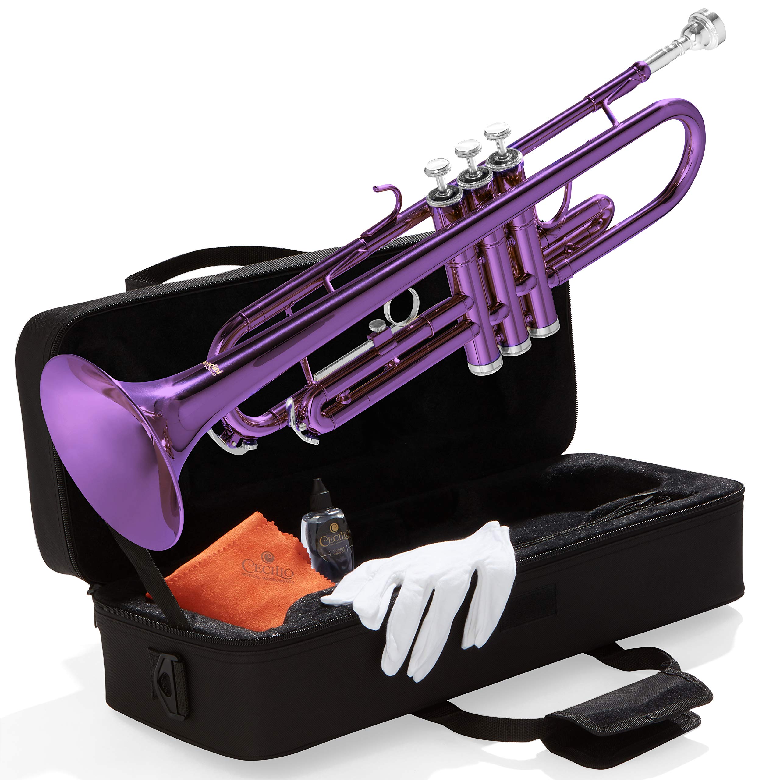 Mendini by Cecilio Bb Trumpet - Professional & Beginner Brass Instrument with Case, Cleaning Cloth, Valve Oil & Gloves - Perfect for School Bands, Music Lessons & Performances (Kids & Adults)