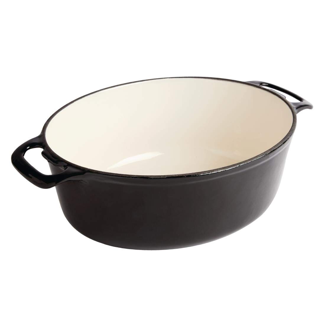 Vogue 6L Enameled Cast Iron Oval Casserole Dish - Black & Cream, 12.5x23x30.5cm, Induction & All Heat Sources Compatible (GH310) - Perfect for Slow Cooking, Braising & Serving at Family Dinners