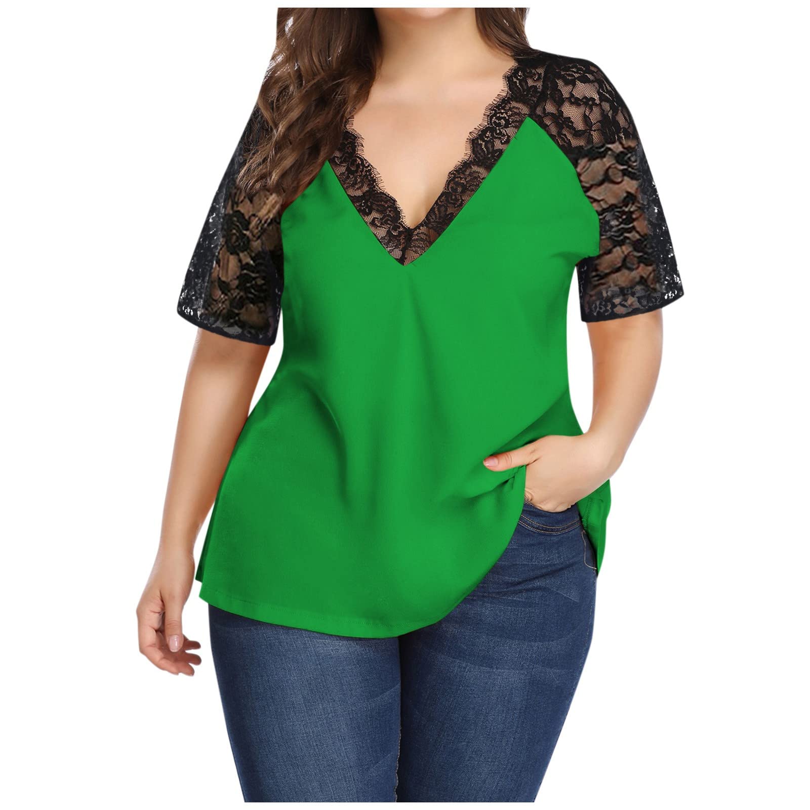 Trendy Floral Print Women's Tunic Top - Loose Fit Blouse T-Shirt Pullover Casual Shirt (Green, XXXL) for Spring Outfits & Summer Fashion