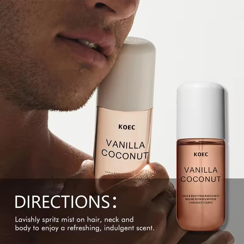 Koec Vanilla Coconut Perfume for Women & Men - 50ml Eau De Toilette Body & Hair Fragrance Mist - Travel Size Spray - Tropical Scent for Summer, Beach, Date Night & Everyday Wear