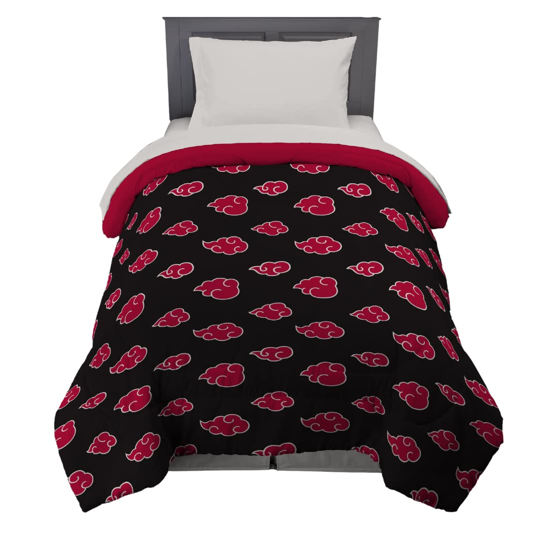 Naruto Akatsuki Cloud Pattern Microfiber Comforter Set - Official Licensed Anime Bedding for Twin Size - Soft & Cozy for Anime Fans' Bedroom Decor