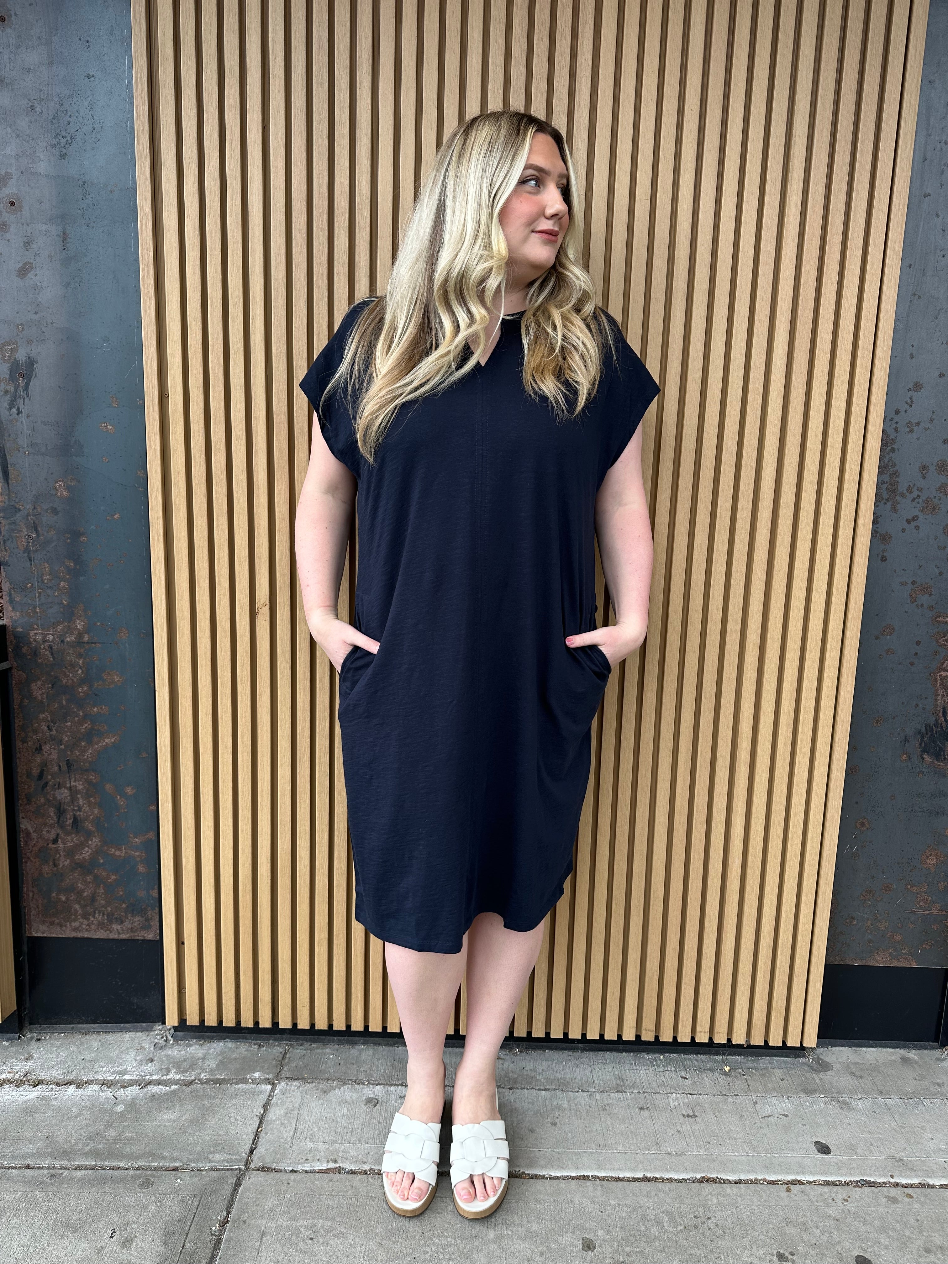FO7498 Women's Navy Blue Beach Dress - Flowy Summer Sundress for Vacation, Poolside, and Casual Outings