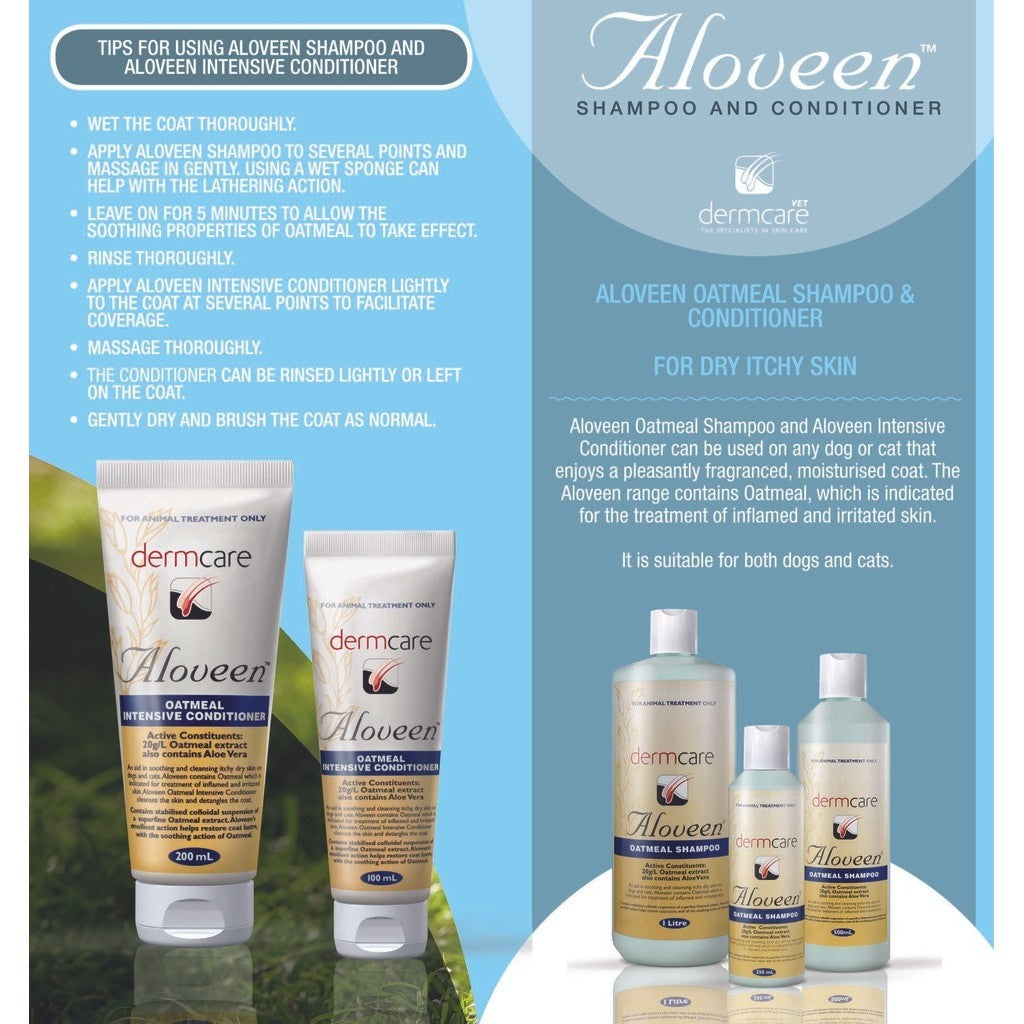 Dermcare Malaseb Medicated Shampoo for Dogs & Cats - 200ml & 1L Sizes | Aloveen Oatmeal Shampoo & Conditioner Set - 500ml & 1L | Vet-Recommended Pet Care Solution for Skin Irritations & Allergies - Perfect for Bathing & Grooming at Home