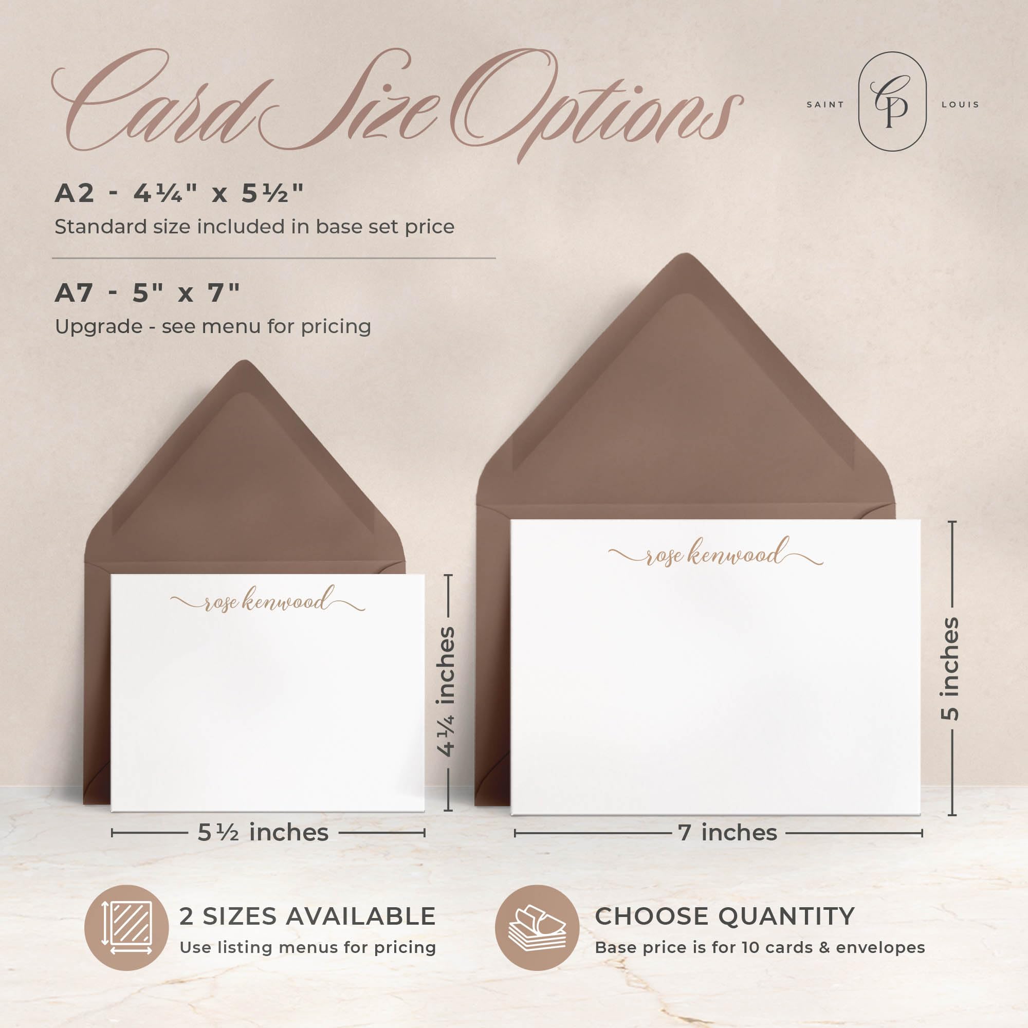 Personalized Flat Stationery Notecards with Envelopes - Custom Name Note Cards for Women & Girls | Bridal Shower Thank You Cards, Engagement, Graduation Gifts | Perfect for Wedding Invitations, Baby Showers & Special Occasions - Rosie Flat Design