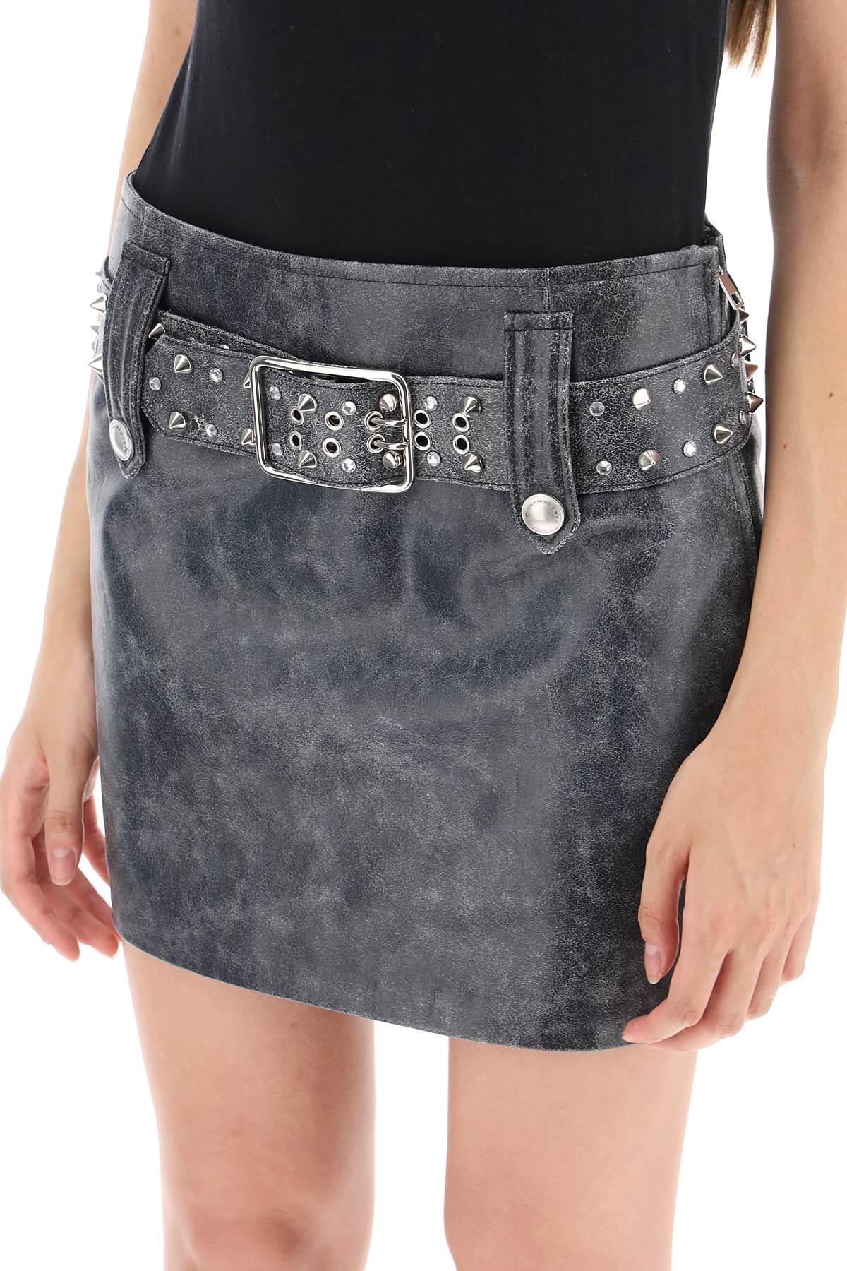 Alessandra Rich Genuine Leather Mini Skirt with Adjustable Belt & Embellished Appliques - Perfect for Night Out, Party & Date Night