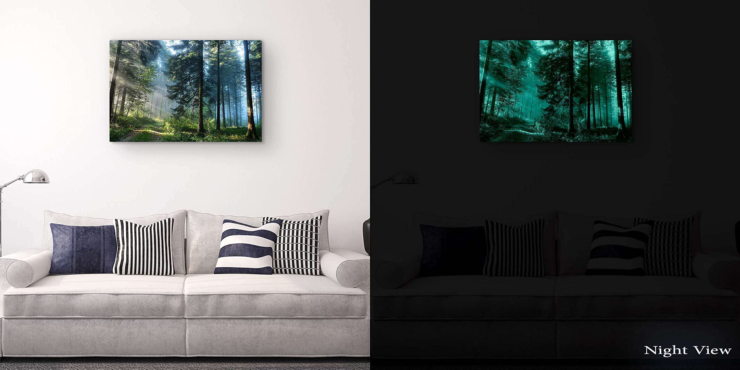 Startonight Forest Road Canvas Wall Art - 24x36 Inch Nature Landscape Painting, Stretched Ready to Hang Modern Home Decor for Bedroom & Living Room - Luminous Artwork Perfect for Cozy Spaces & Meditation Rooms