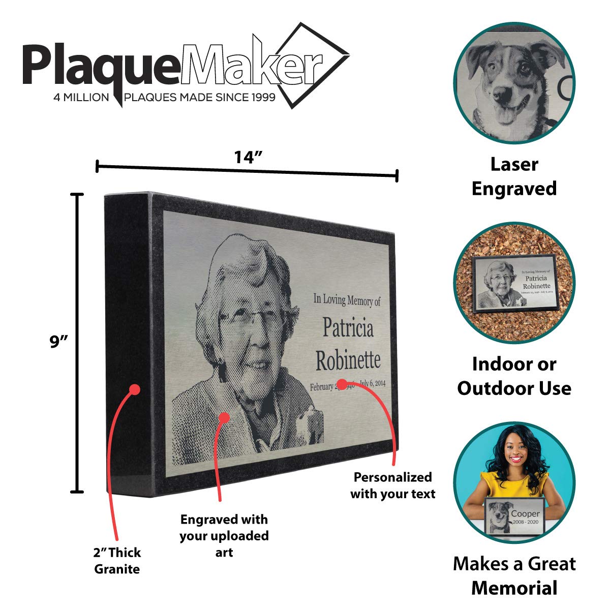 Premium Stainless Steel & Granite Memorial Headstone - Personalized Grave Marker for Loved Ones, Pets (Dogs, Cats) - 14