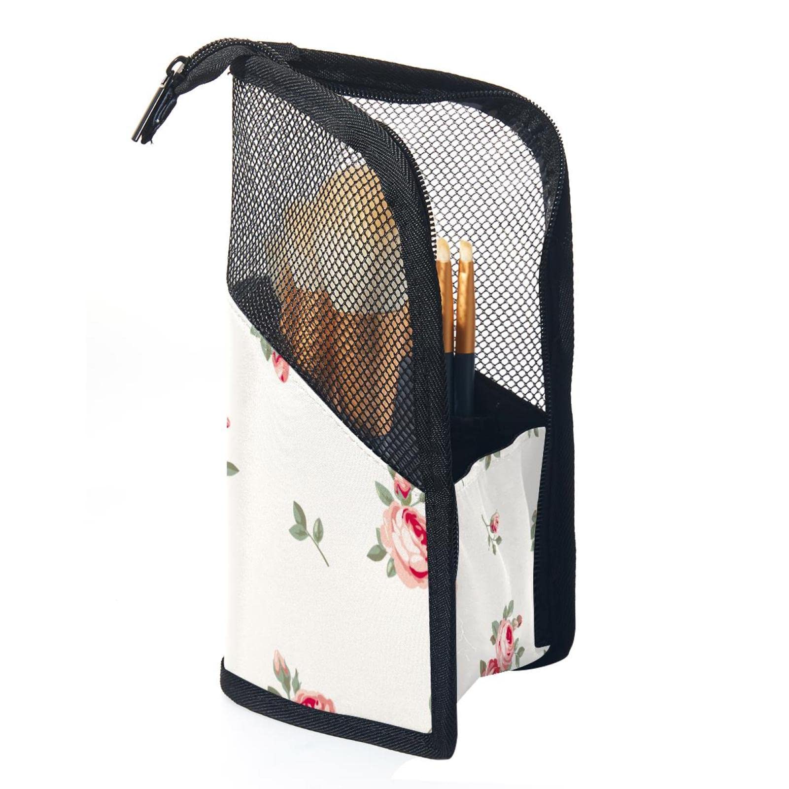 Professional 12-Piece Cosmetic Brush Set with Holder - Portable Makeup Brush Organizer Pouch & Stand-Up Flower Cup for Women & Girls - Perfect for Travel, Home Vanity, and Artist Storage